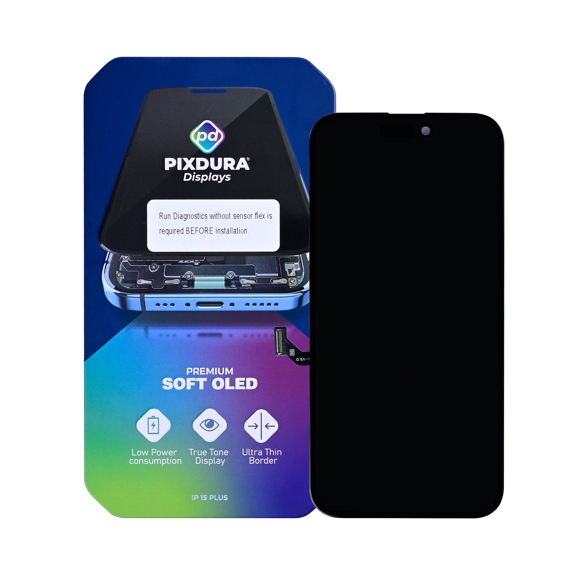 PIXDURA For Apple iPhone 15 Plus Display And Digitizer Soft-OLED (Run Diagnostics) (60Hz)