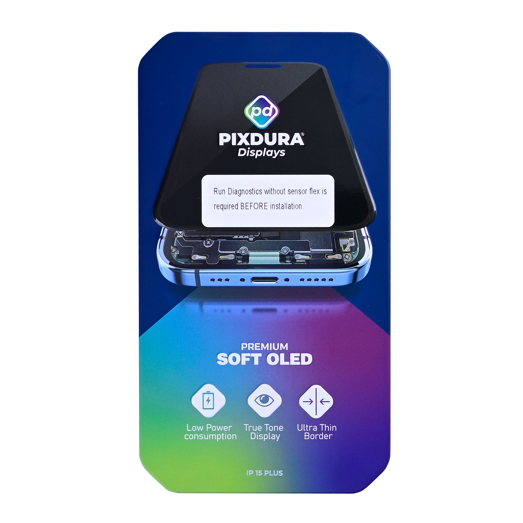 PIXDURA For Apple iPhone 15 Plus Display And Digitizer Soft-OLED (Run Diagnostics) (60Hz)