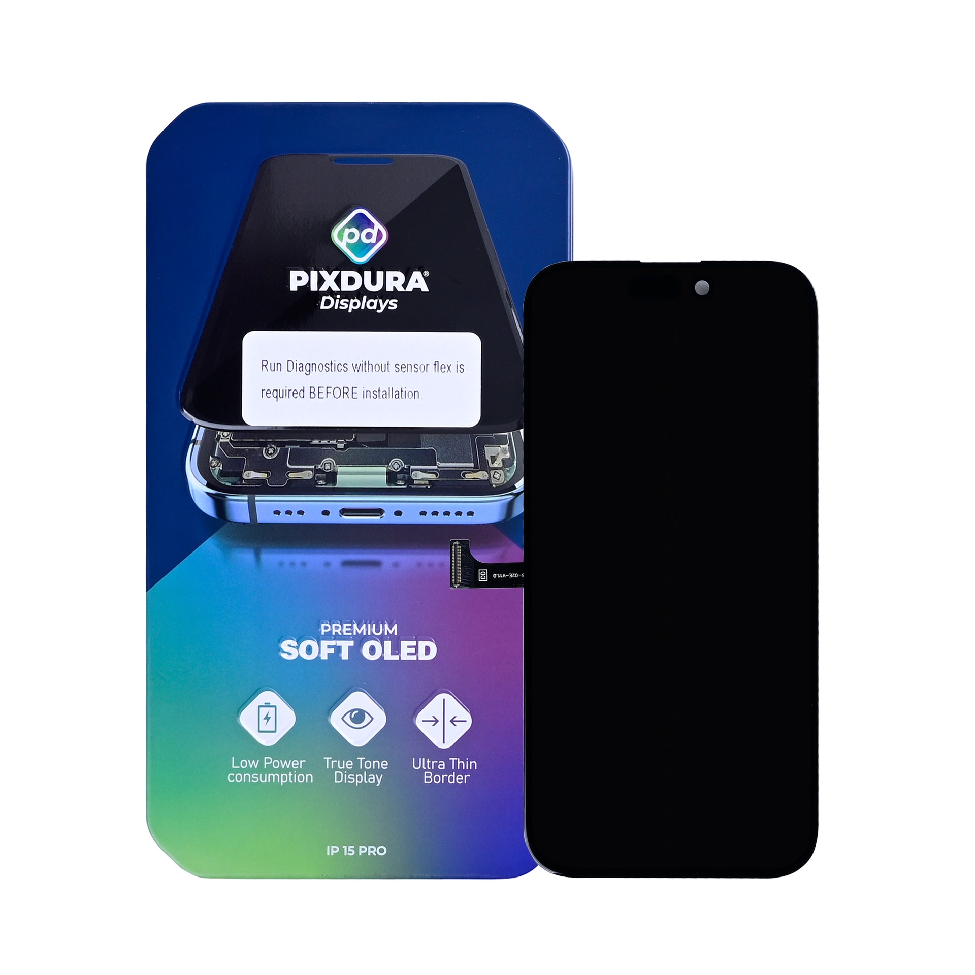 PIXDURA For Apple iPhone 15 Pro Display And Digitizer Soft-OLED (Run Diagnostics) (120Hz)