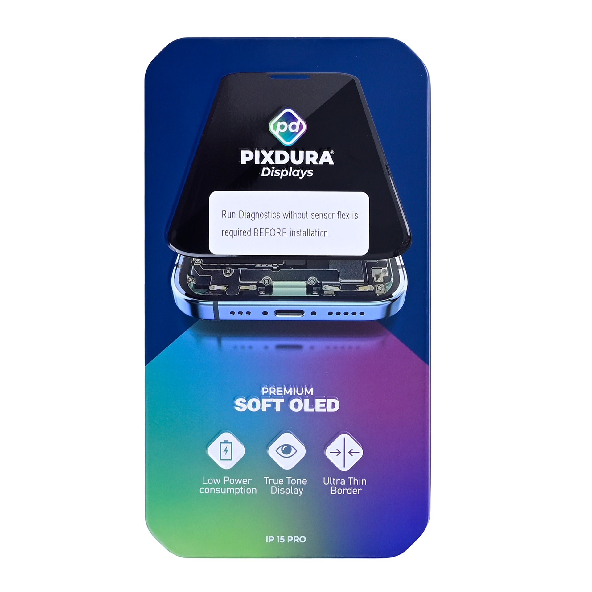 PIXDURA For Apple iPhone 15 Pro Display And Digitizer Soft-OLED (Run Diagnostics) (120Hz)