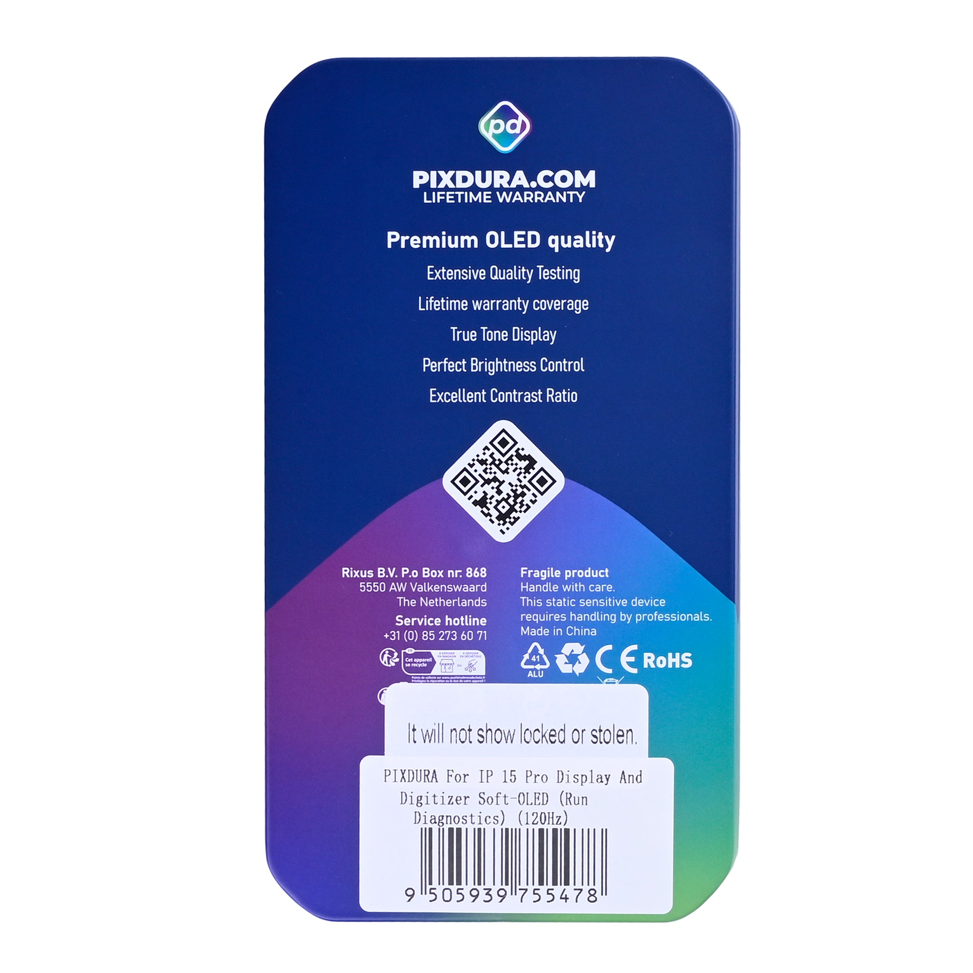 PIXDURA For Apple iPhone 15 Pro Display And Digitizer Soft-OLED (Run Diagnostics) (120Hz)