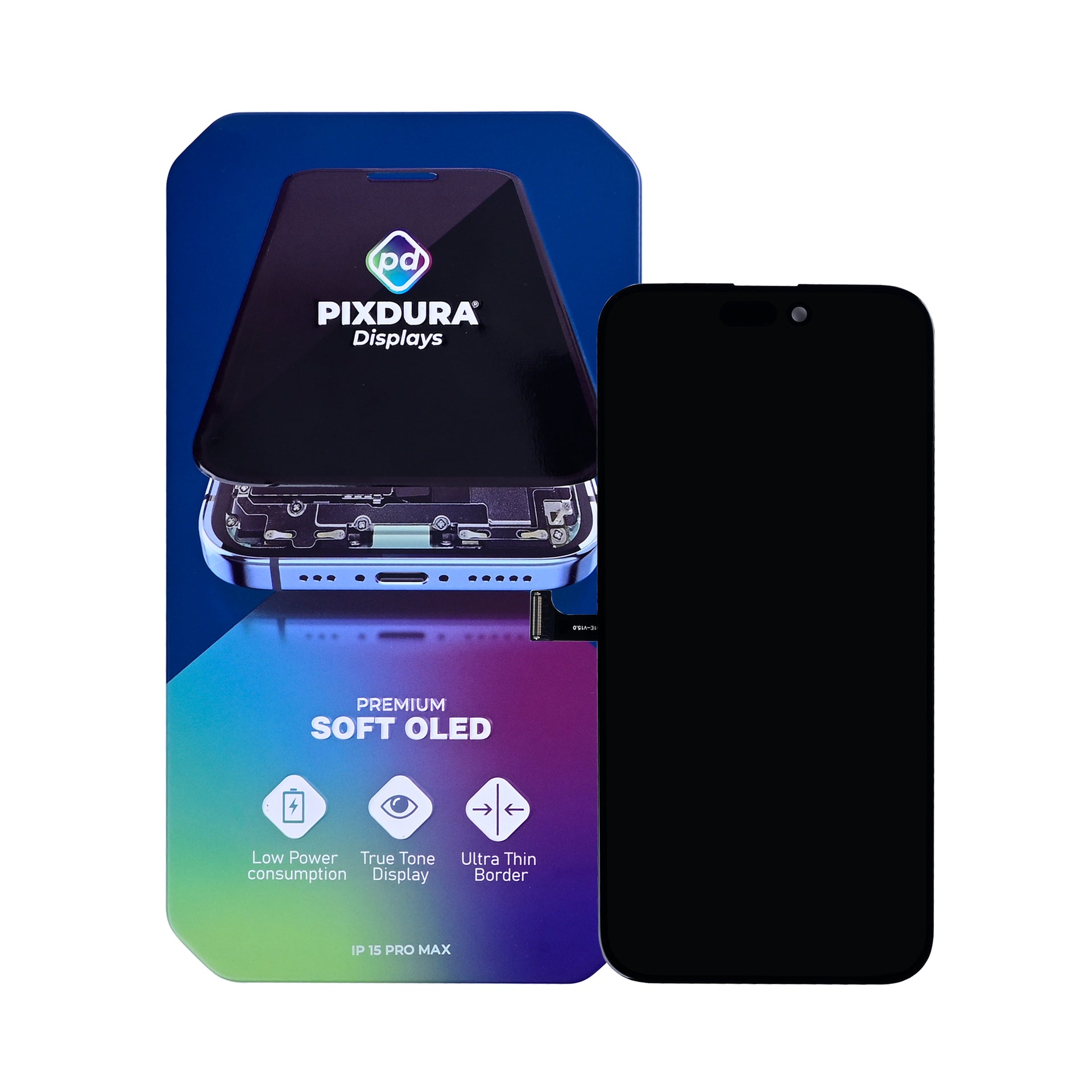 PIXDURA For Apple iPhone 15 Pro Max Display And Digitizer Soft-OLED (Run Diagnostics) (120Hz)
