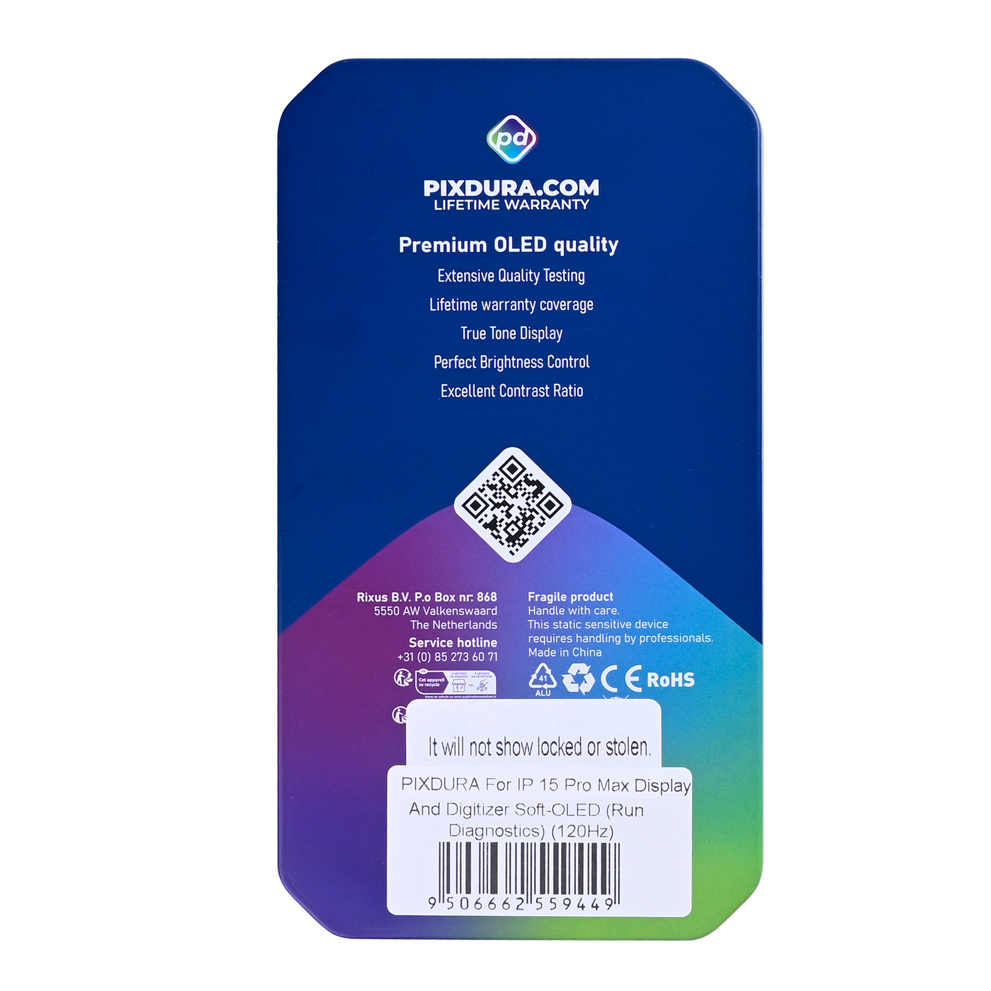 PIXDURA For Apple iPhone 15 Pro Max Display And Digitizer Soft-OLED (Run Diagnostics) (120Hz)
