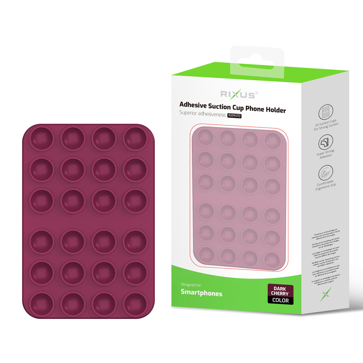 Rixus RXPH70D Adhesive Suction Cup Phone Holder Dark Cherry