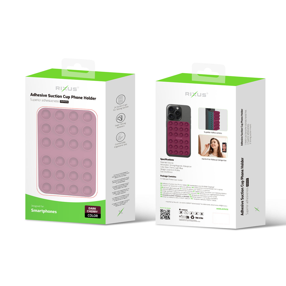 Rixus RXPH70D Adhesive Suction Cup Phone Holder Dark Cherry