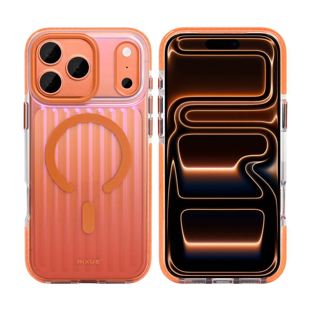 Rixus Aero Ribbed Shield Case With MagSafe Compatible For Apple iPhone 17 Pro, 18 Pro Orange