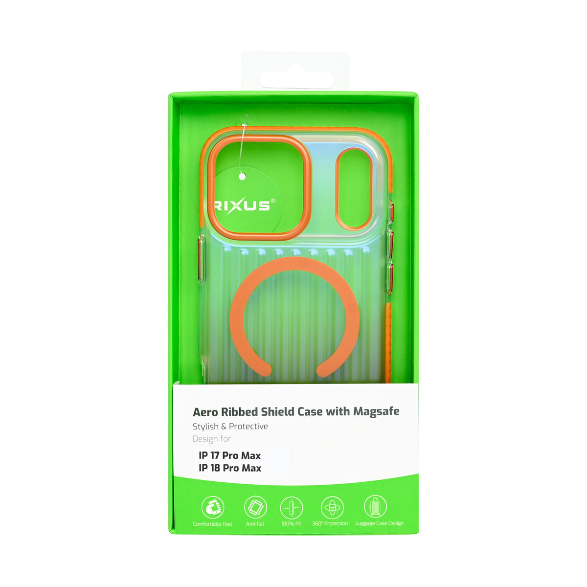 Rixus Aero Ribbed Shield Case With MagSafe Compatible For Apple iPhone 17 Pro Max, 18 Pro Max Orange