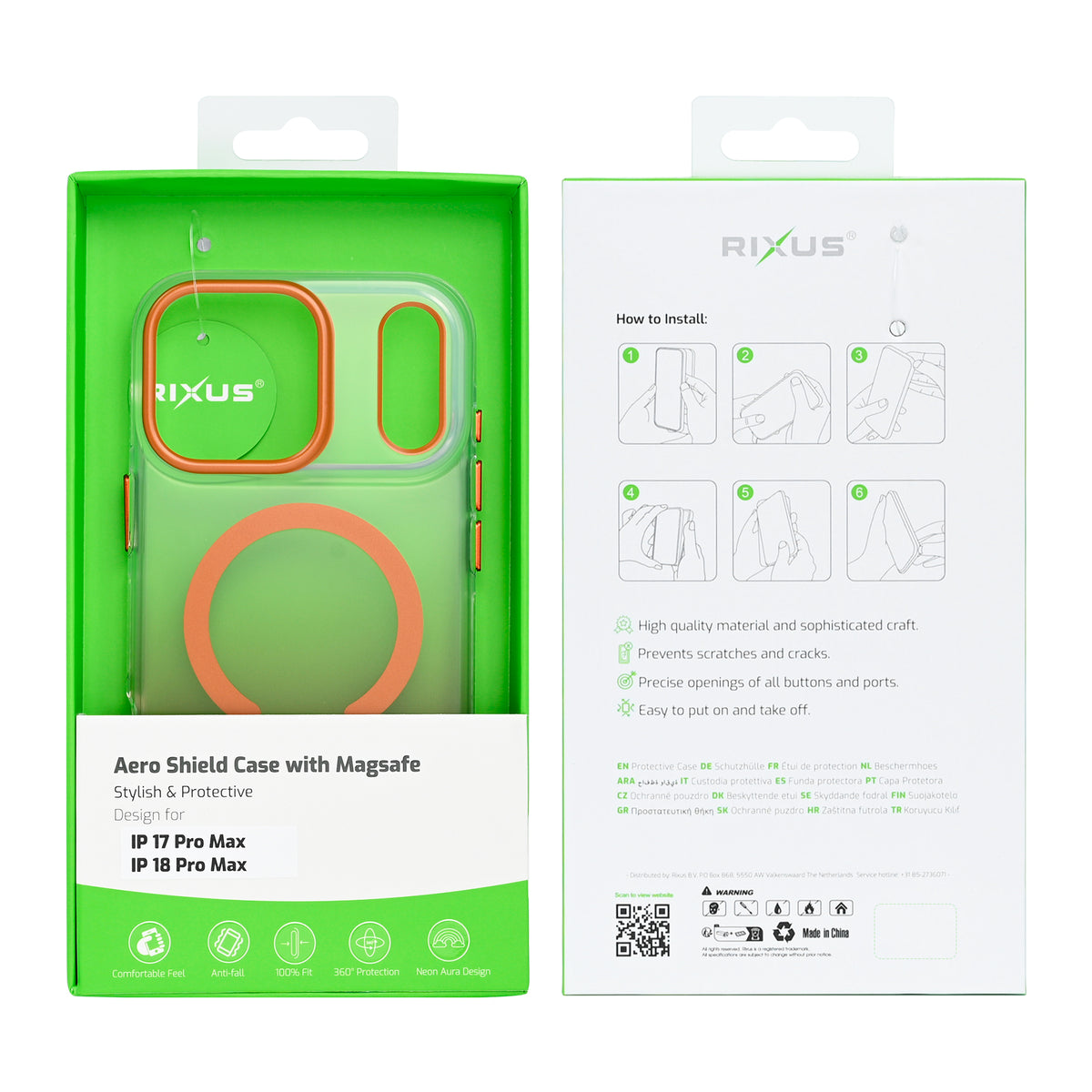 Rixus Aero Shield Case With MagSafe Compatible For Apple iPhone 17 Pro Max, 18 Pro Max Orange