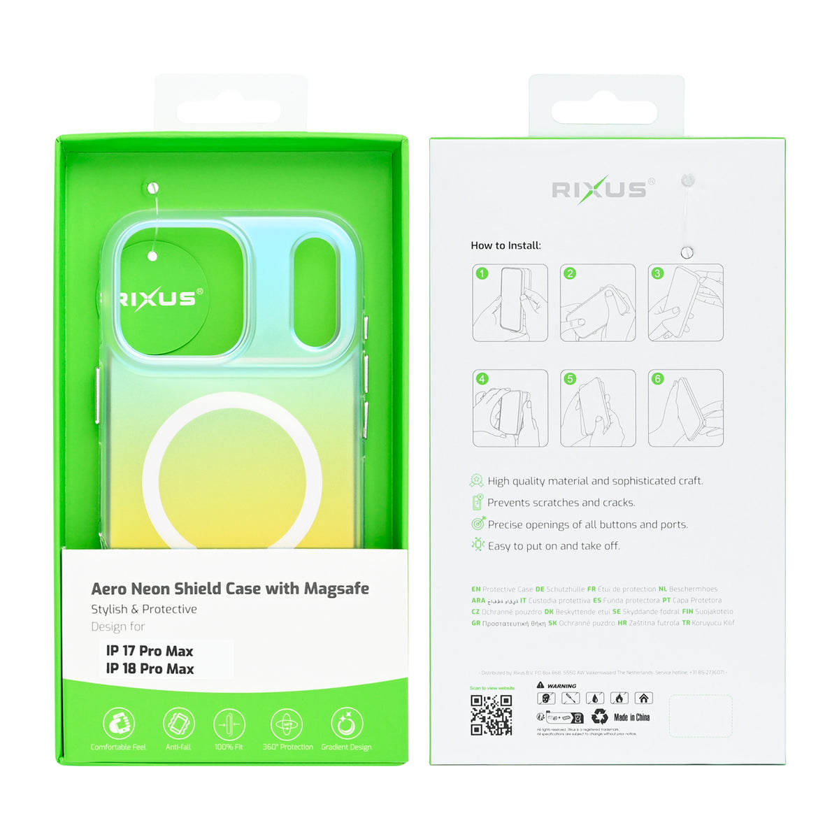 Rixus Aero Neon Shield Case With MagSafe Compatible For Apple iPhone 17 Pro Max, 18 Pro Max White
