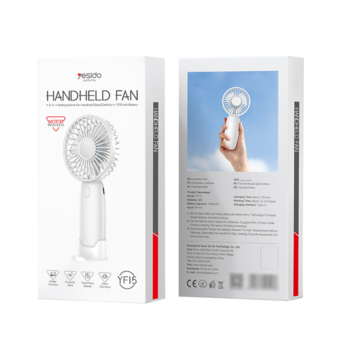YESIDO YF-15 Portable Handheld Fan White