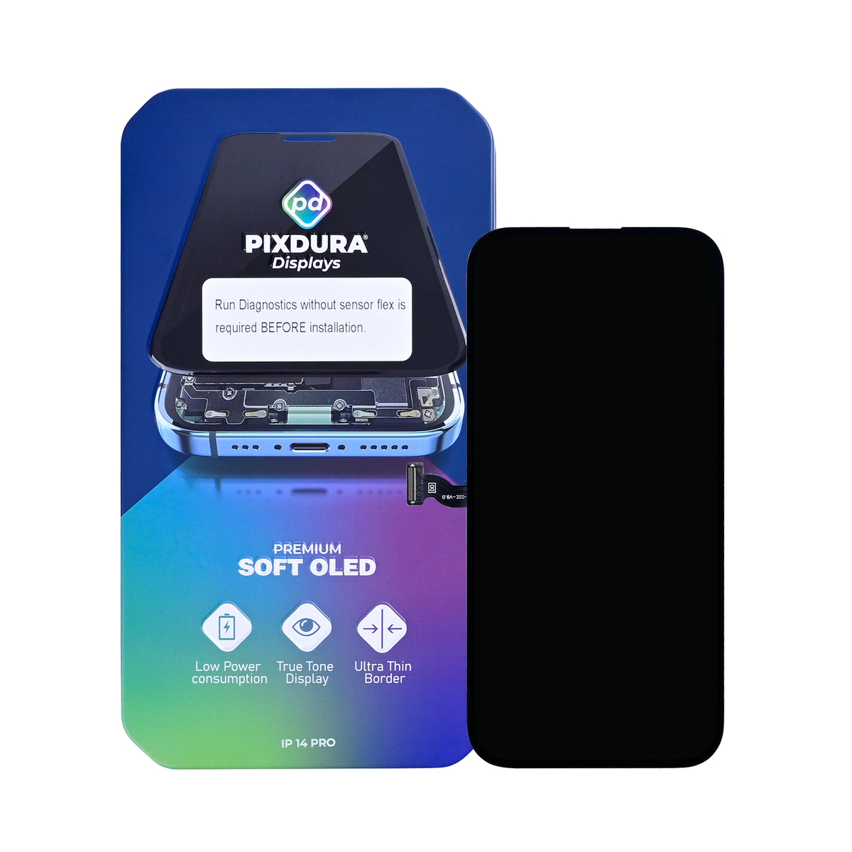 PIXDURA For Apple iPhone 14 Pro Display And Digitizer Soft-OLED (Run Diagnostics) (120Hz)