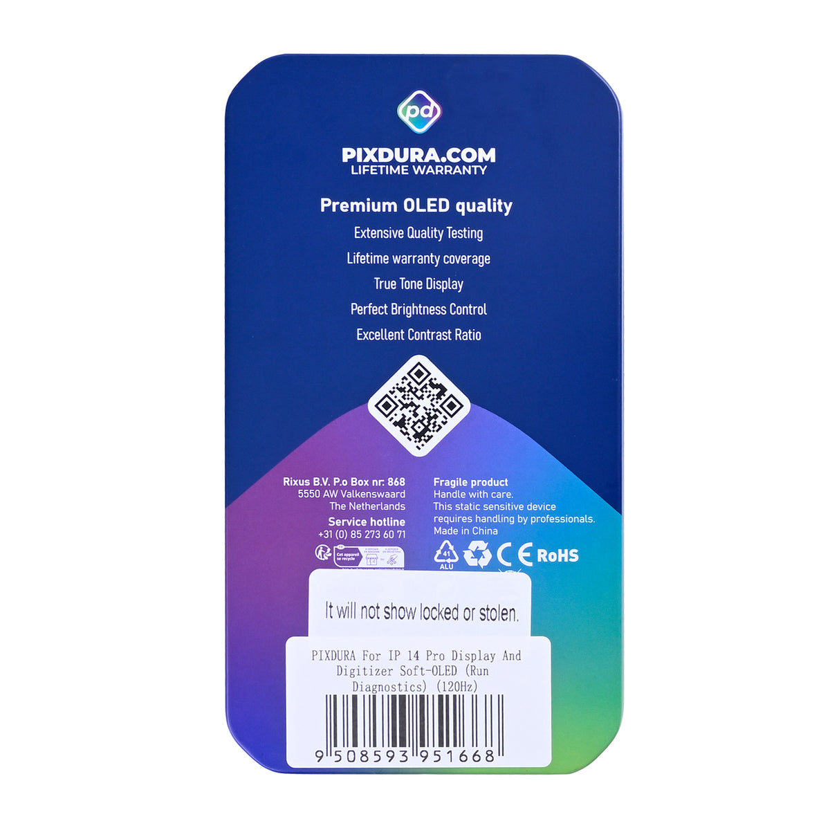 PIXDURA For Apple iPhone 14 Pro Display And Digitizer Soft-OLED (Run Diagnostics) (120Hz)