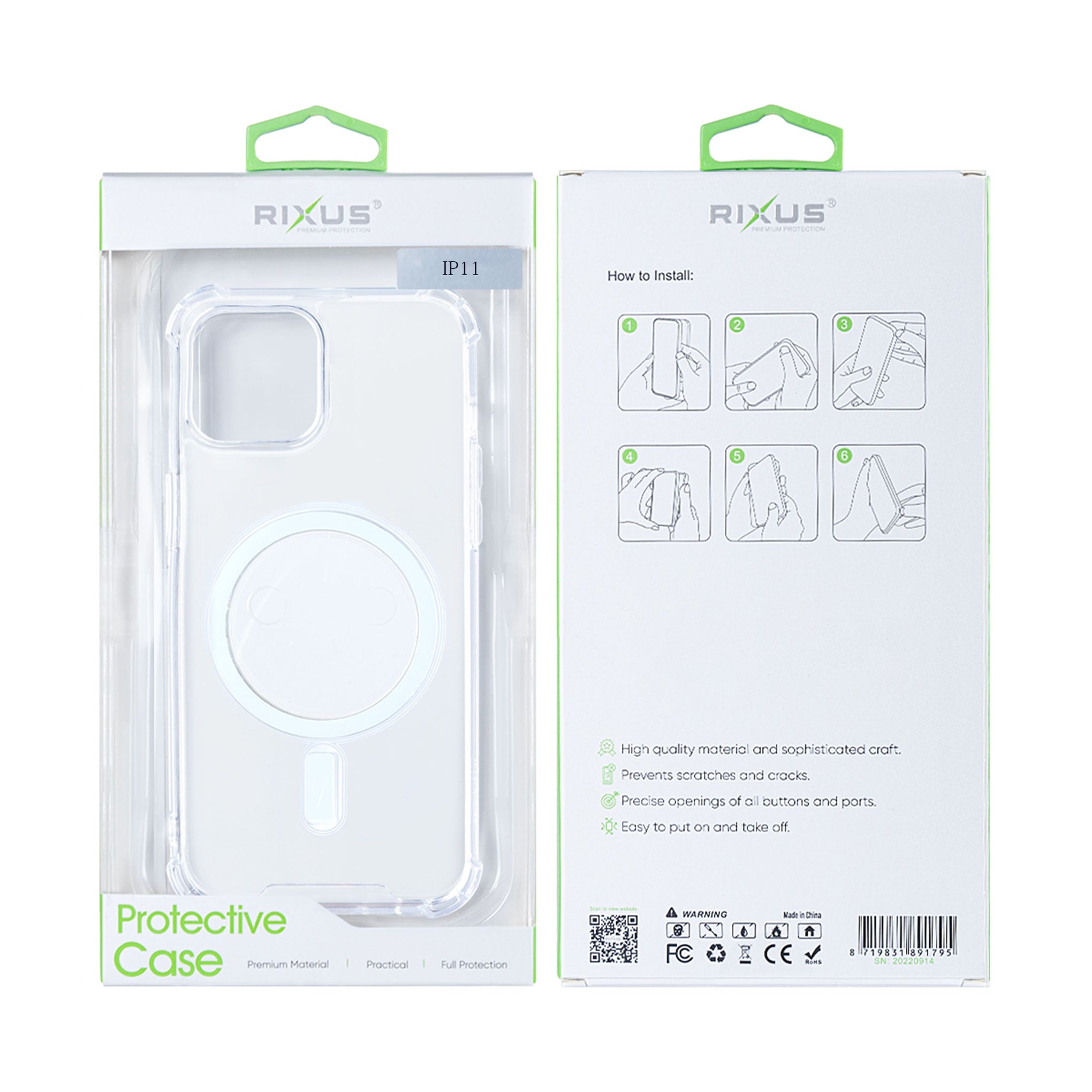 Rixus Anti-Burst Case With MagSafe Compatible For Apple iPhone 11 Transparent