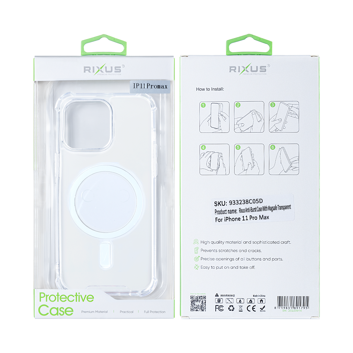 Rixus Anti-Burst Case With MagSafe Compatible For Apple iPhone 11 Pro Max Transparent