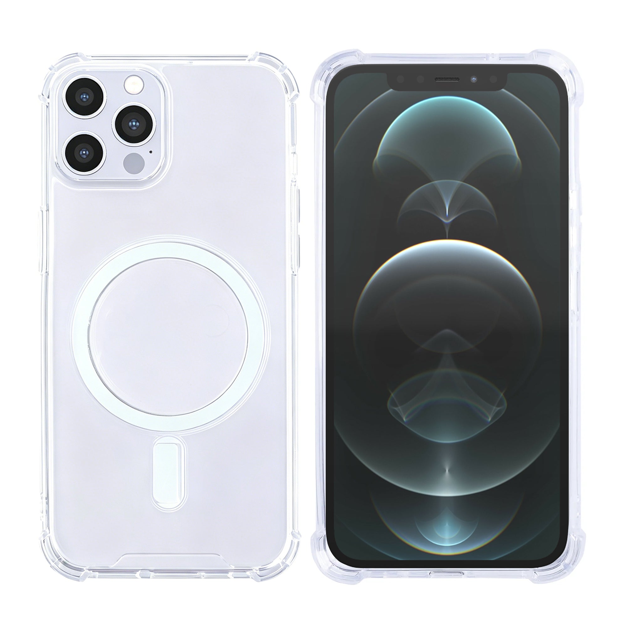 Rixus Anti-Burst Case With MagSafe Compatible For Apple iPhone 12, 12 Pro Transparent