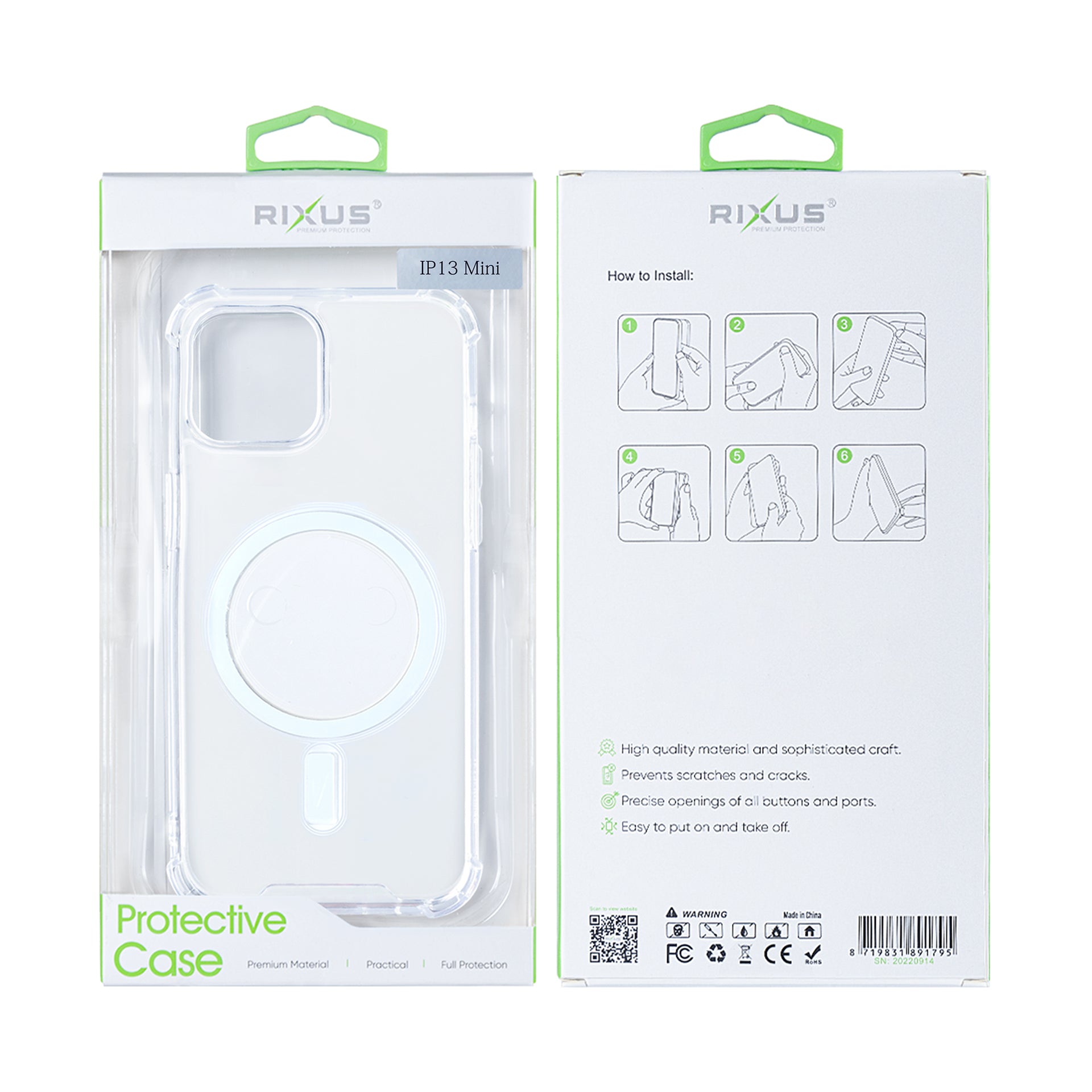 Rixus Anti-Burst Case With MagSafe Compatible For Apple iPhone 13 Mini Transparent