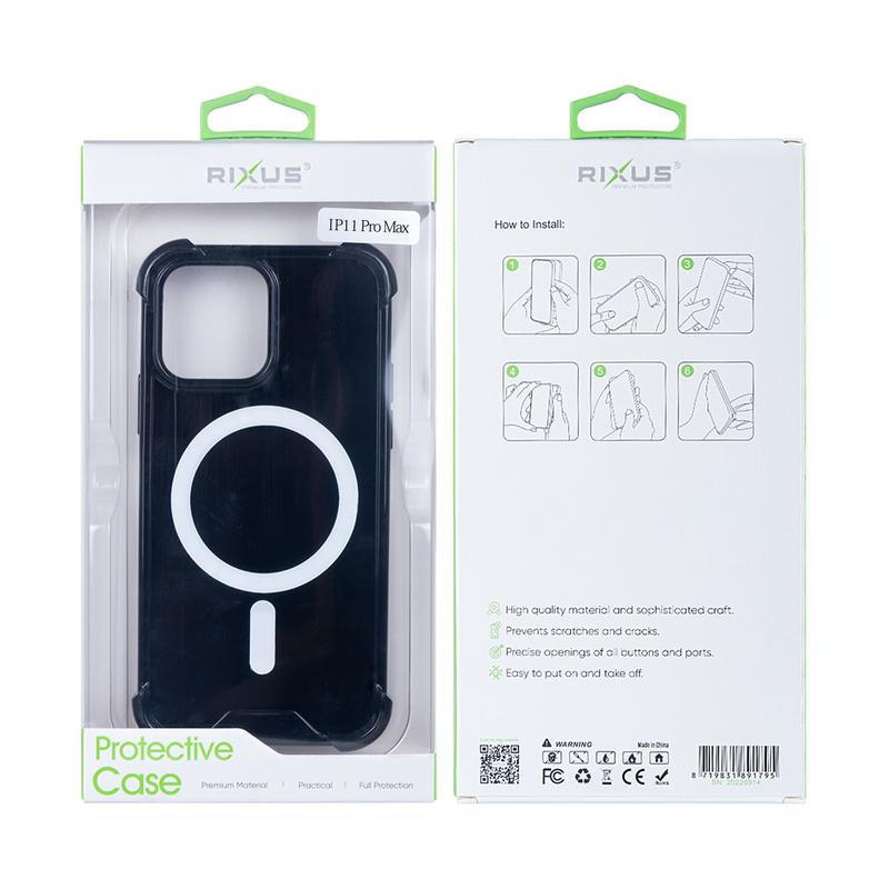 Rixus For iPhone 11 Pro Max Anti-Burst Case With Magsafe Black