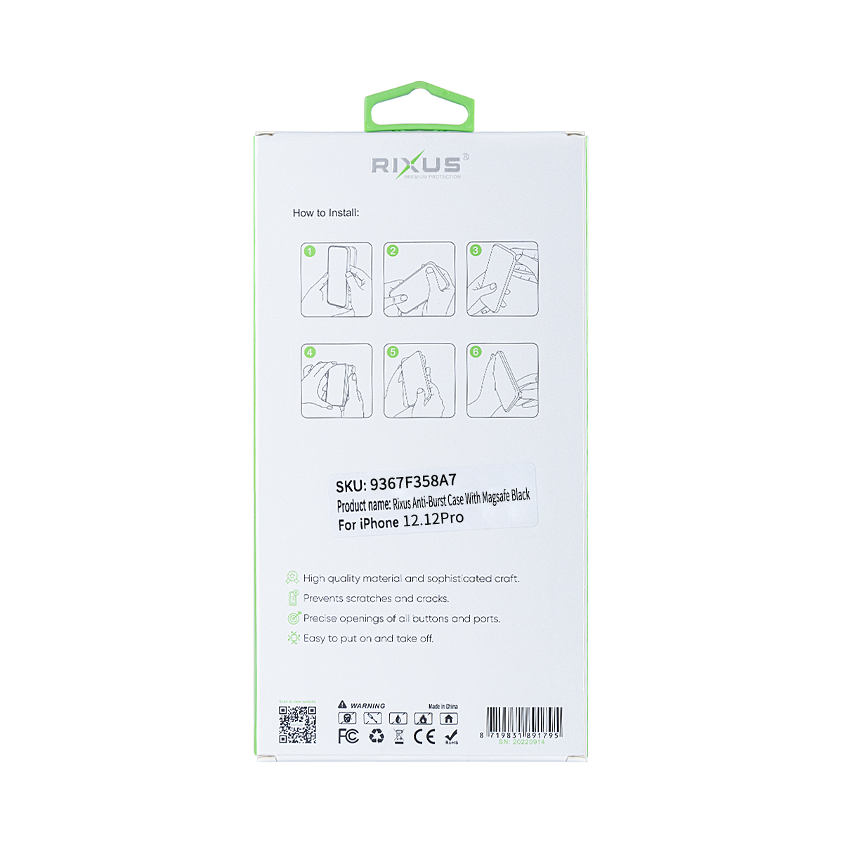 Rixus Anti-Burst Case With MagSafe Compatible For Apple iPhone 12, 12 Pro Black