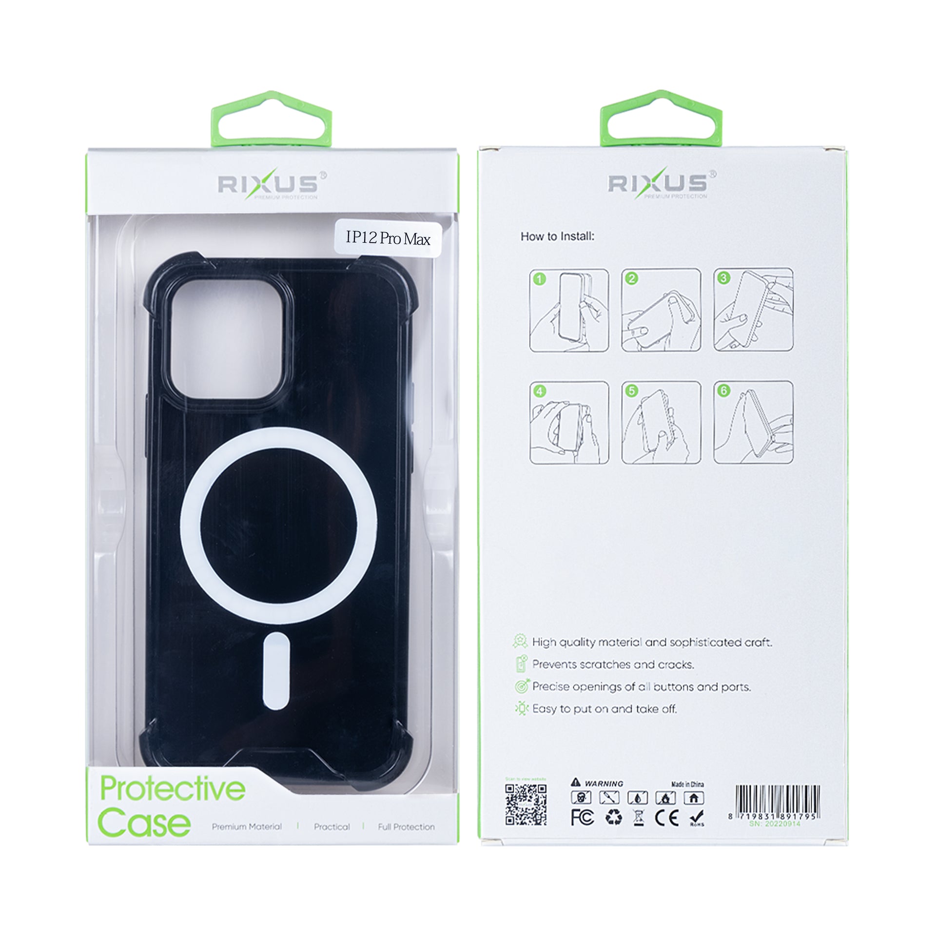 Rixus Anti-Burst Case With MagSafe Compatible For Apple iPhone 12 Pro Max Black