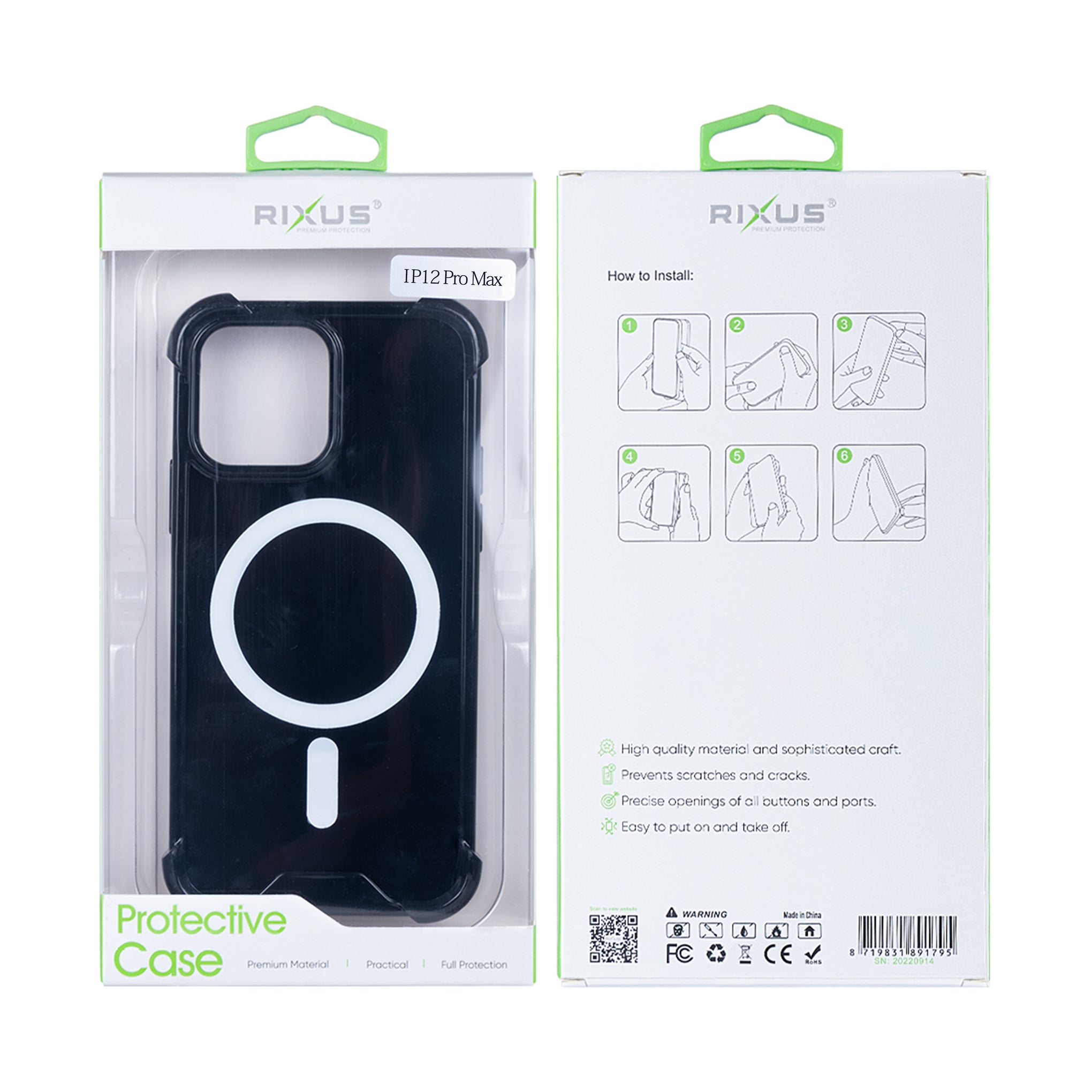 Rixus Anti-Burst Case With MagSafe Compatible For Apple iPhone 12 Pro Max Black
