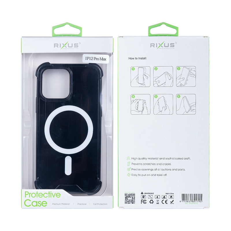 Rixus For iPhone 12 Pro Max Anti-Burst Case With Magsafe Black