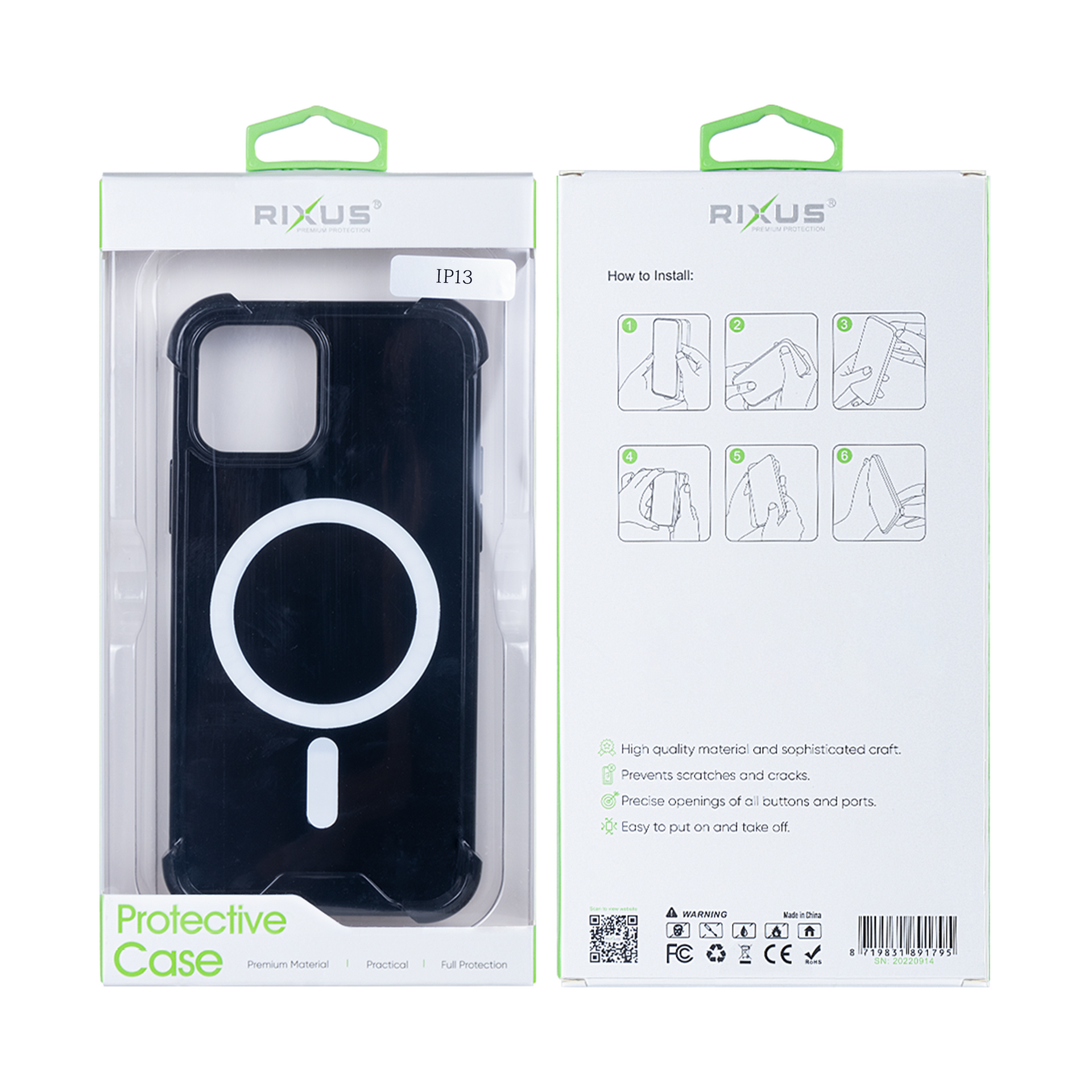 Rixus Anti-Burst Case With MagSafe Compatible For Apple iPhone 13 Black