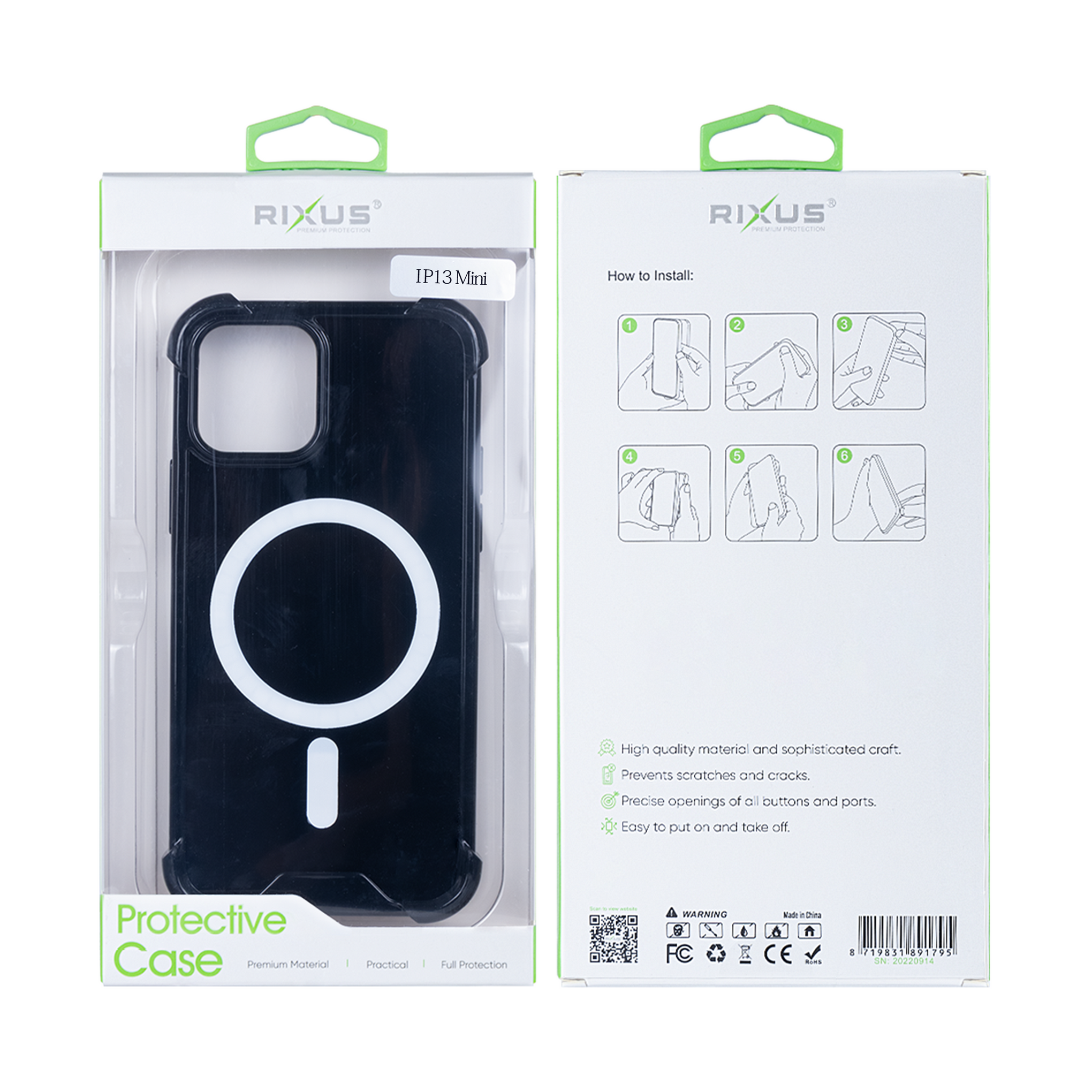 Rixus Anti-Burst Case With MagSafe Compatible For Apple iPhone 13 Mini Black