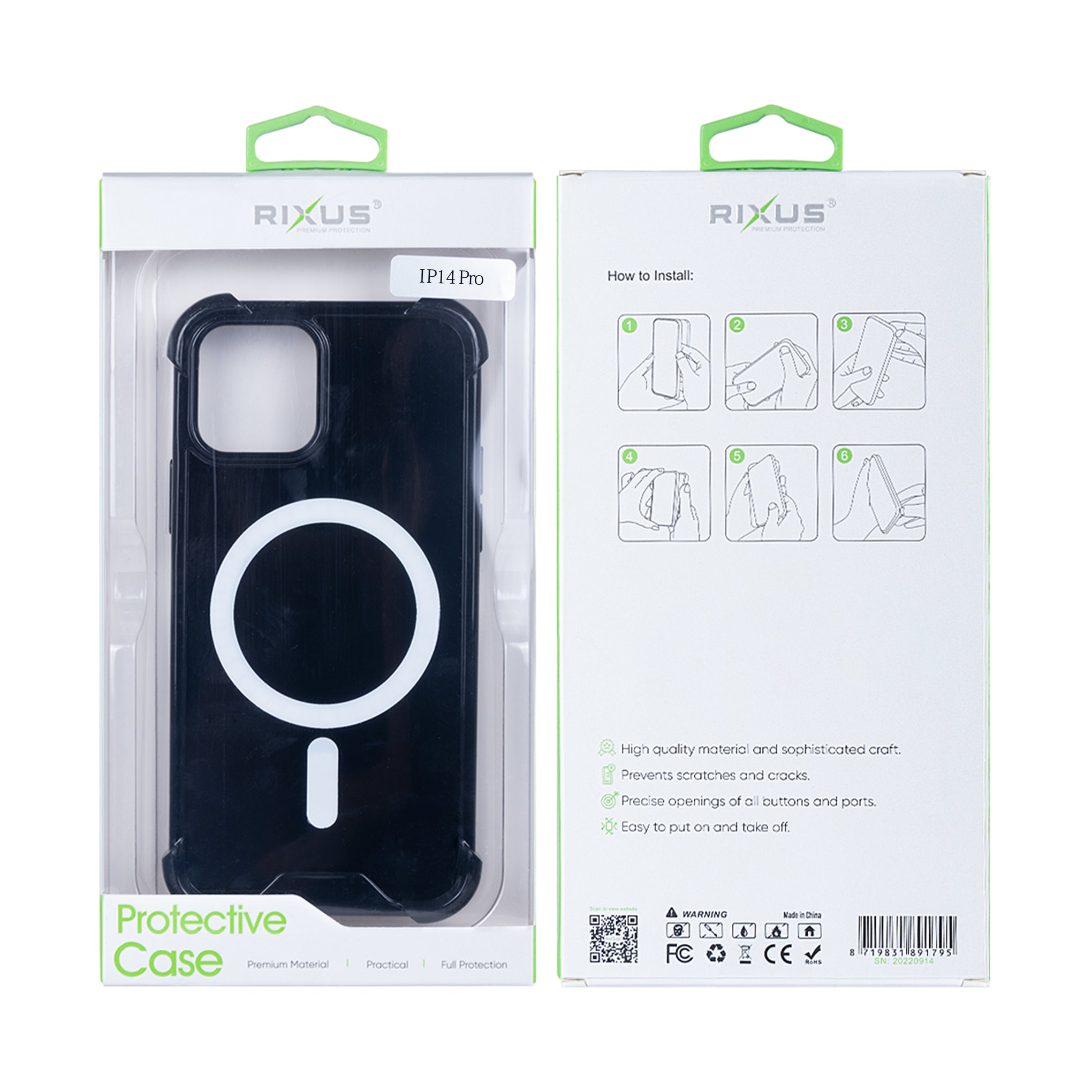 Rixus Anti-Burst Case With MagSafe Compatible For Apple iPhone 14 Pro Black