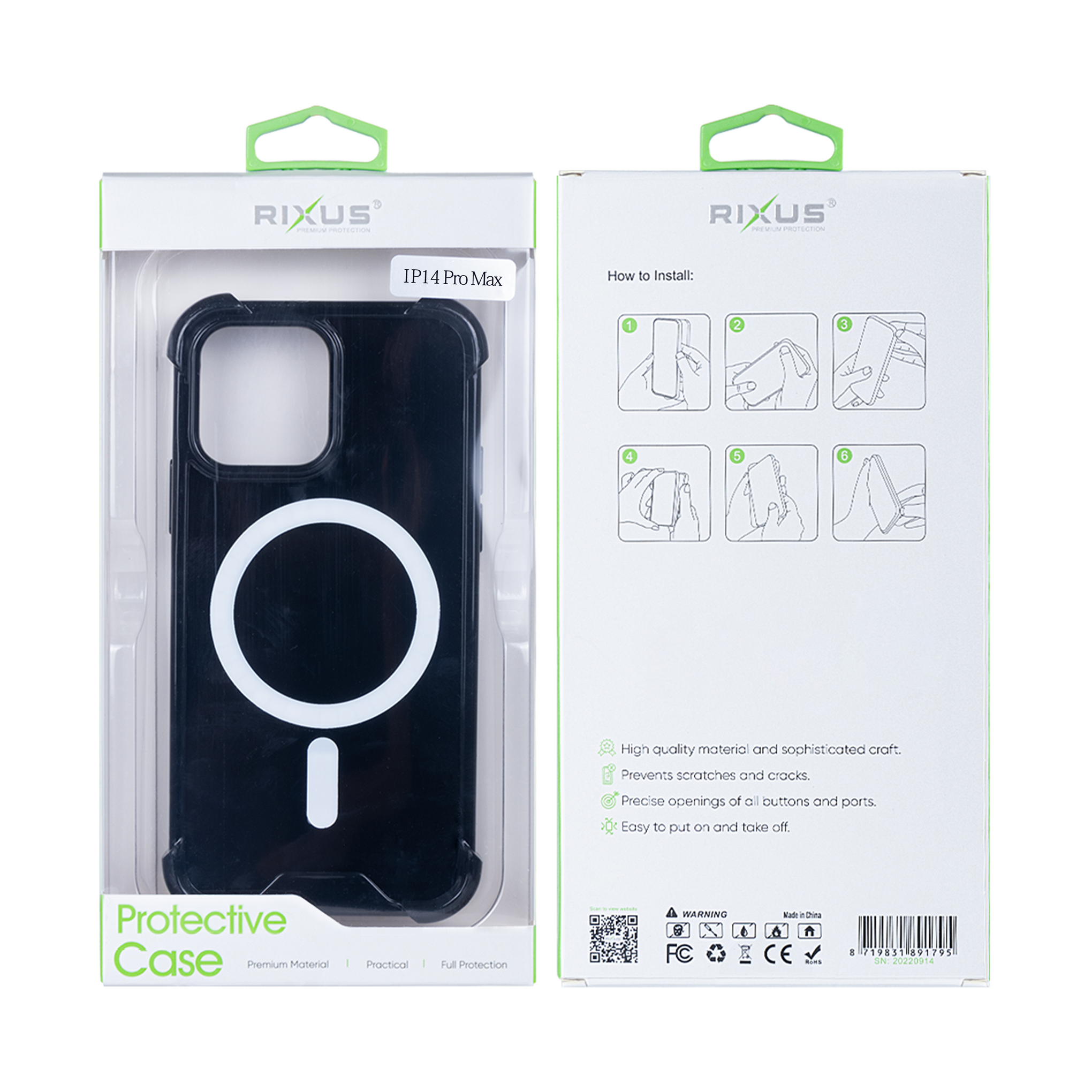 Rixus Anti-Burst Case With MagSafe Compatible For Apple iPhone 14 Pro Max Black