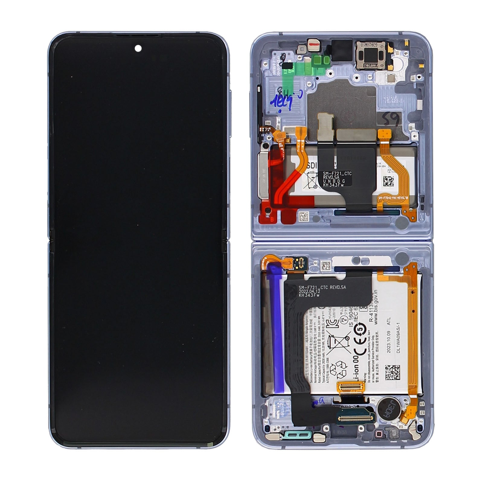 Samsung Galaxy Z Flip4 F721B Main Display And Digitizer With Frame Blue Service Pack