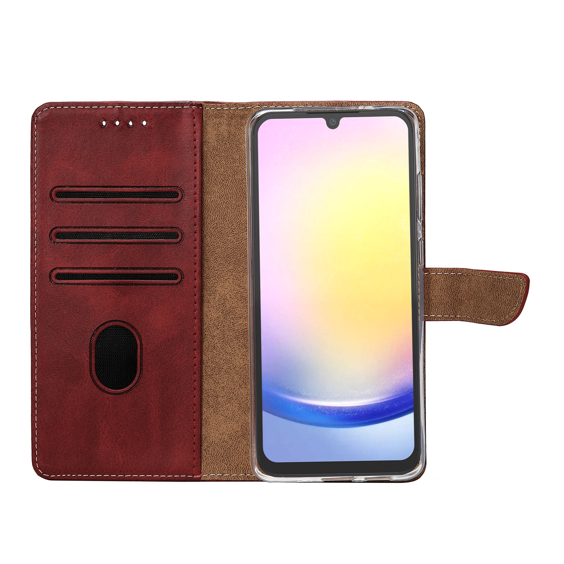 Rixus Bookcase For Samsung Galaxy A25 5G Dark Red