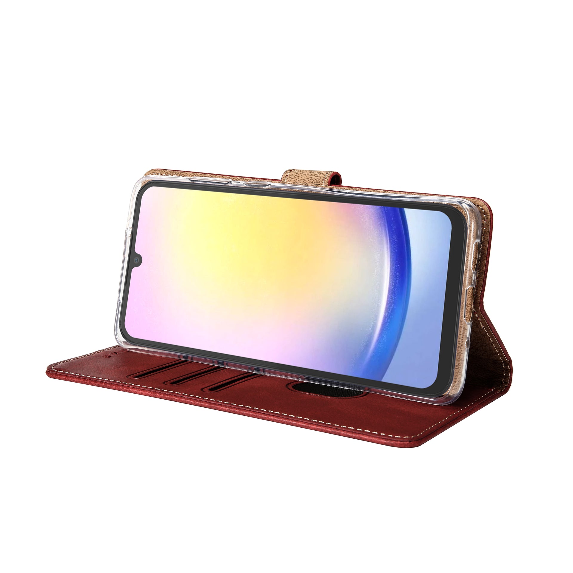 Rixus Bookcase For Samsung Galaxy A25 5G Dark Red