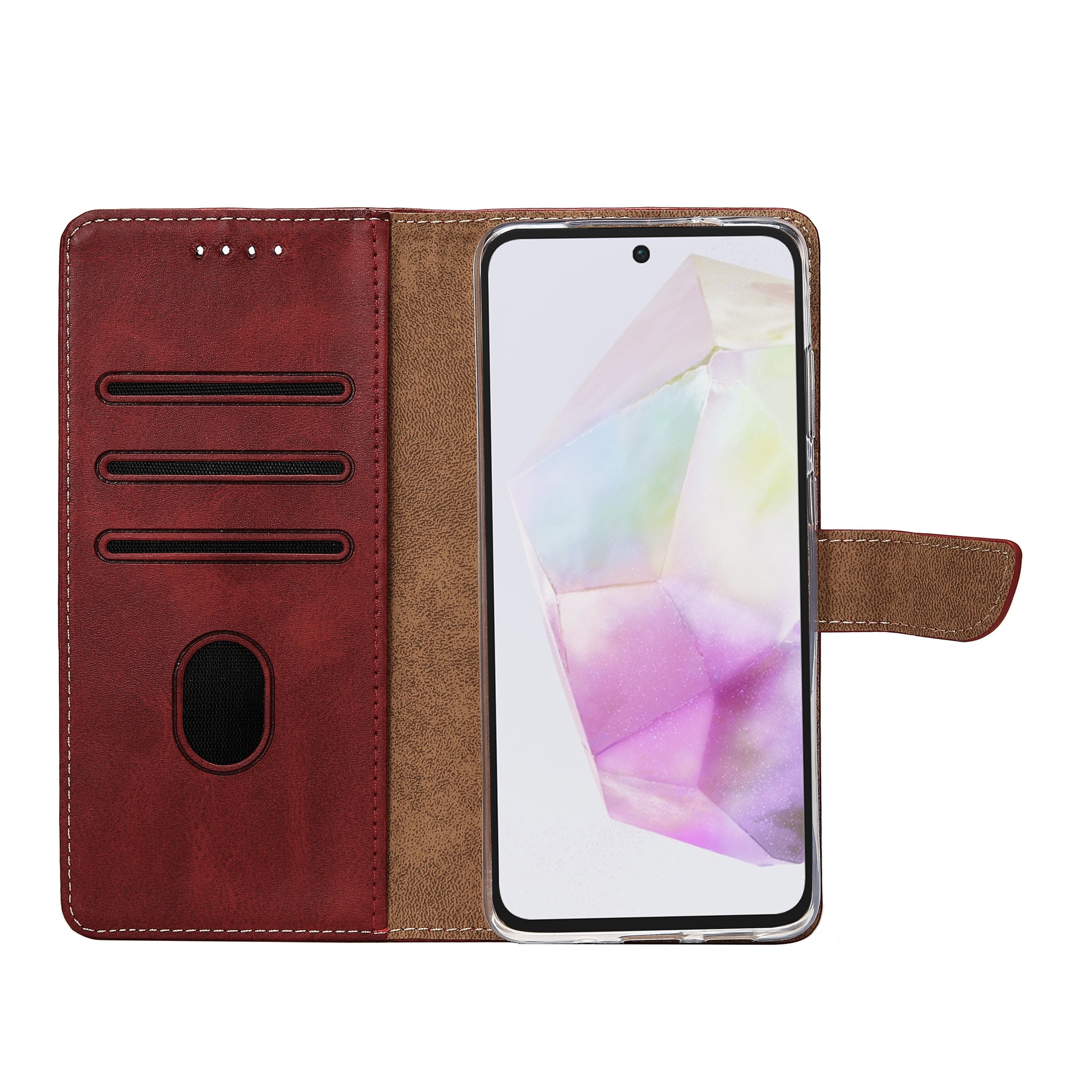 Rixus Bookcase For Samsung Galaxy A35 5G Dark Red