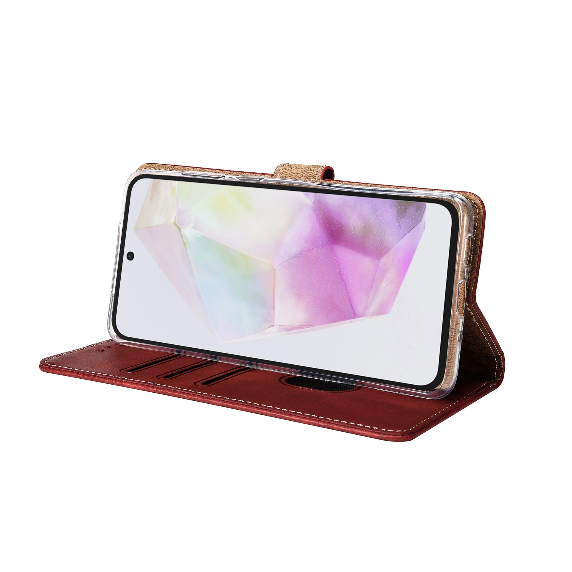 Rixus Bookcase For Samsung Galaxy A35 5G Dark Red