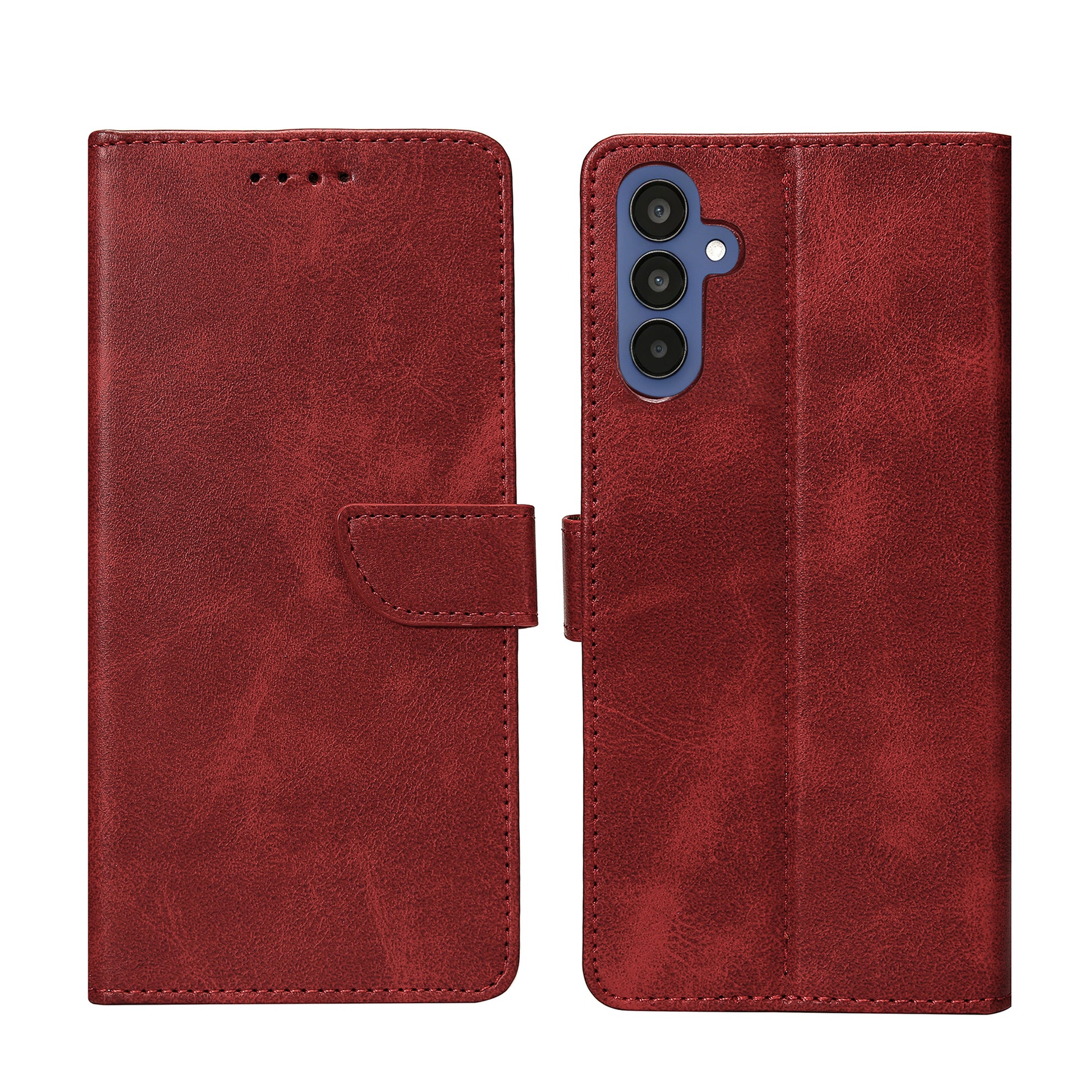 Rixus Bookcase For Samsung Galaxy A15 5G Dark Red