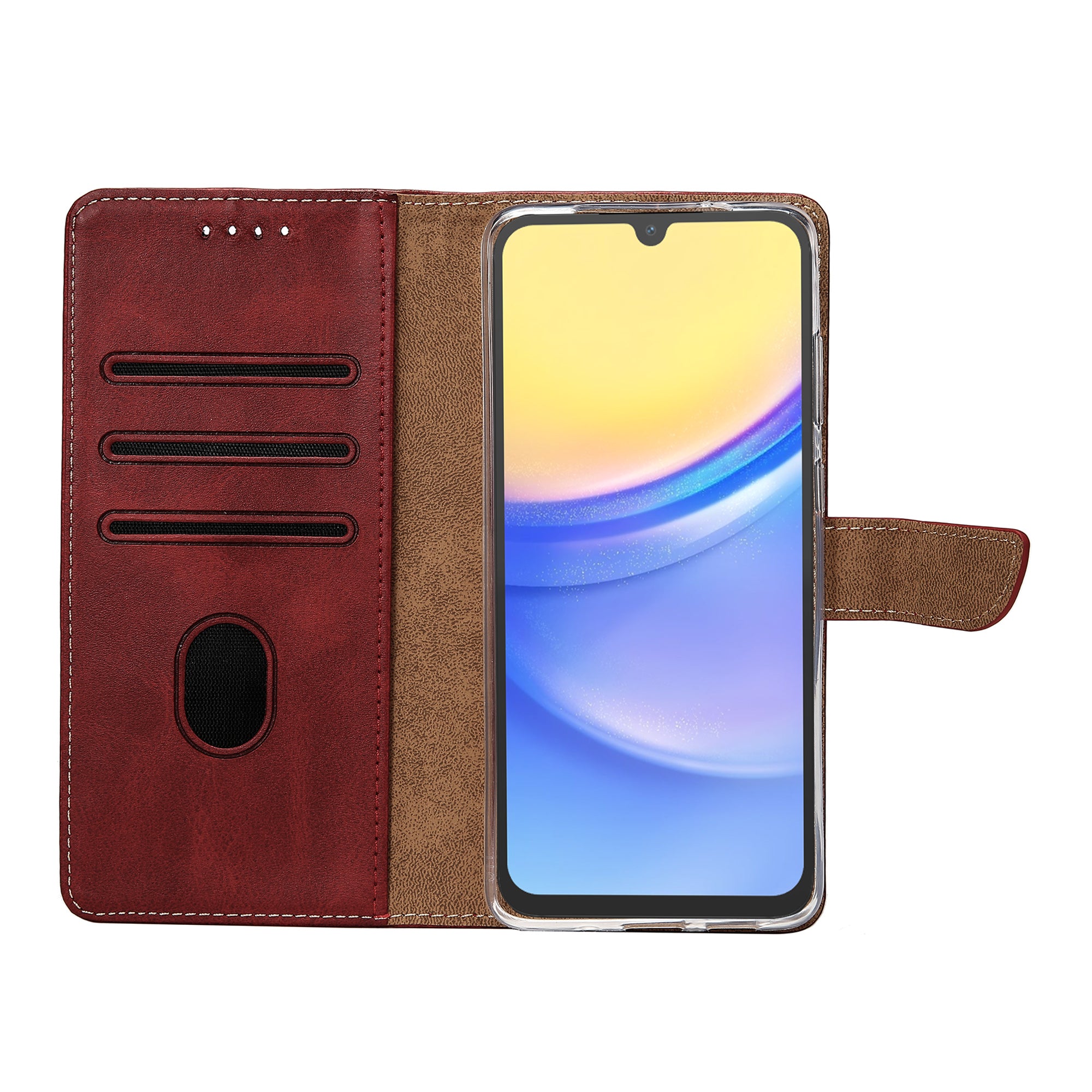 Rixus Bookcase For Samsung Galaxy A15 5G Dark Red