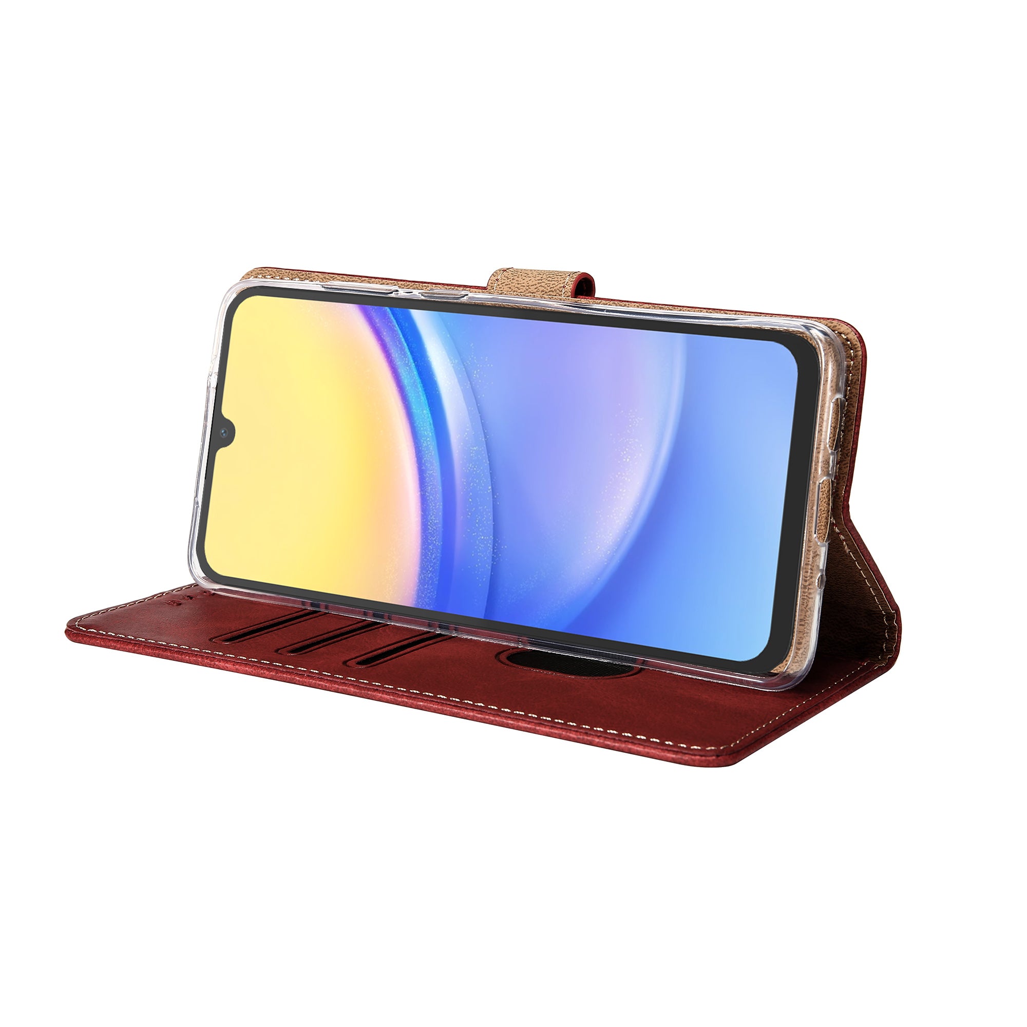 Rixus Bookcase For Samsung Galaxy A15 5G Dark Red