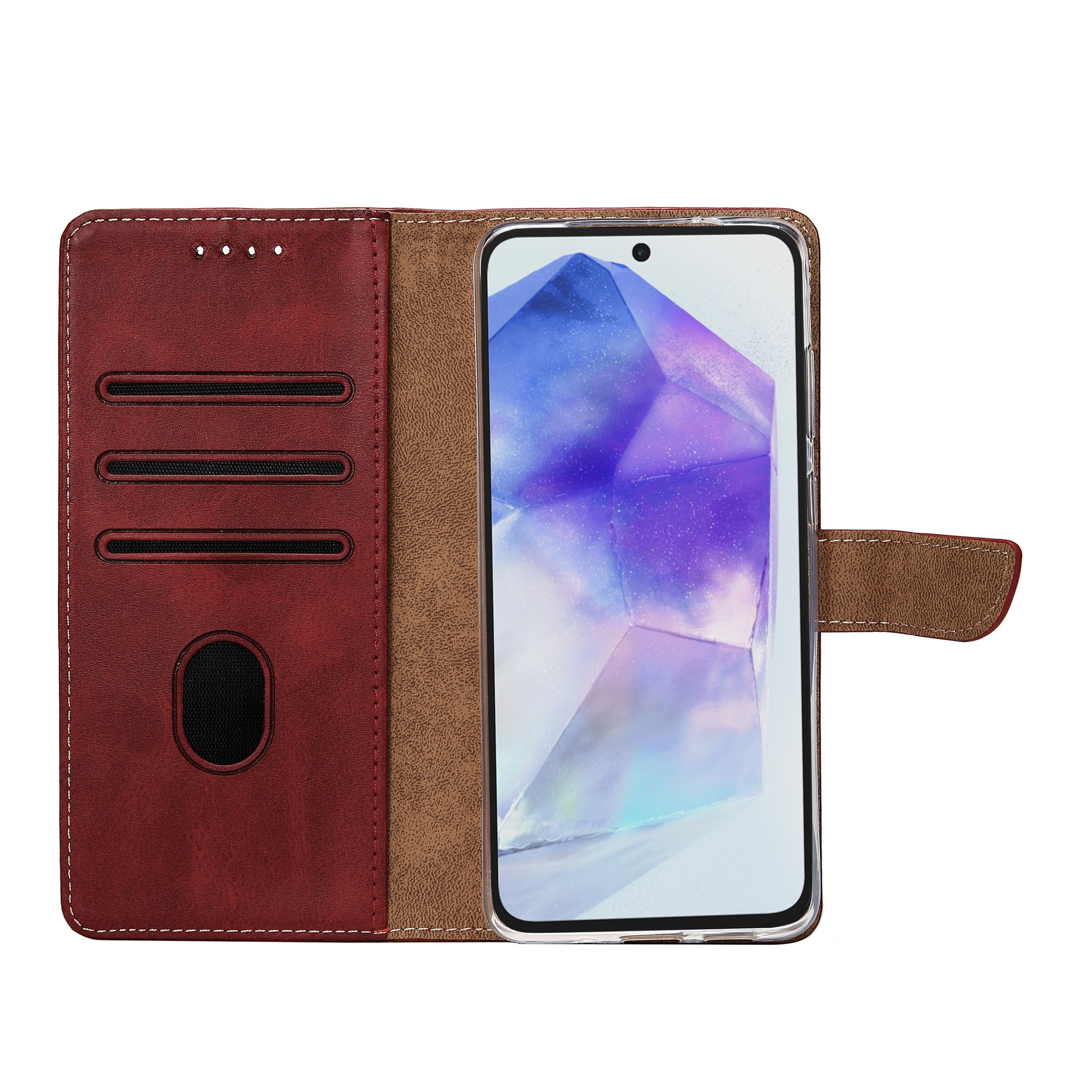 Rixus Bookcase For Samsung Galaxy A55 5G Dark Red