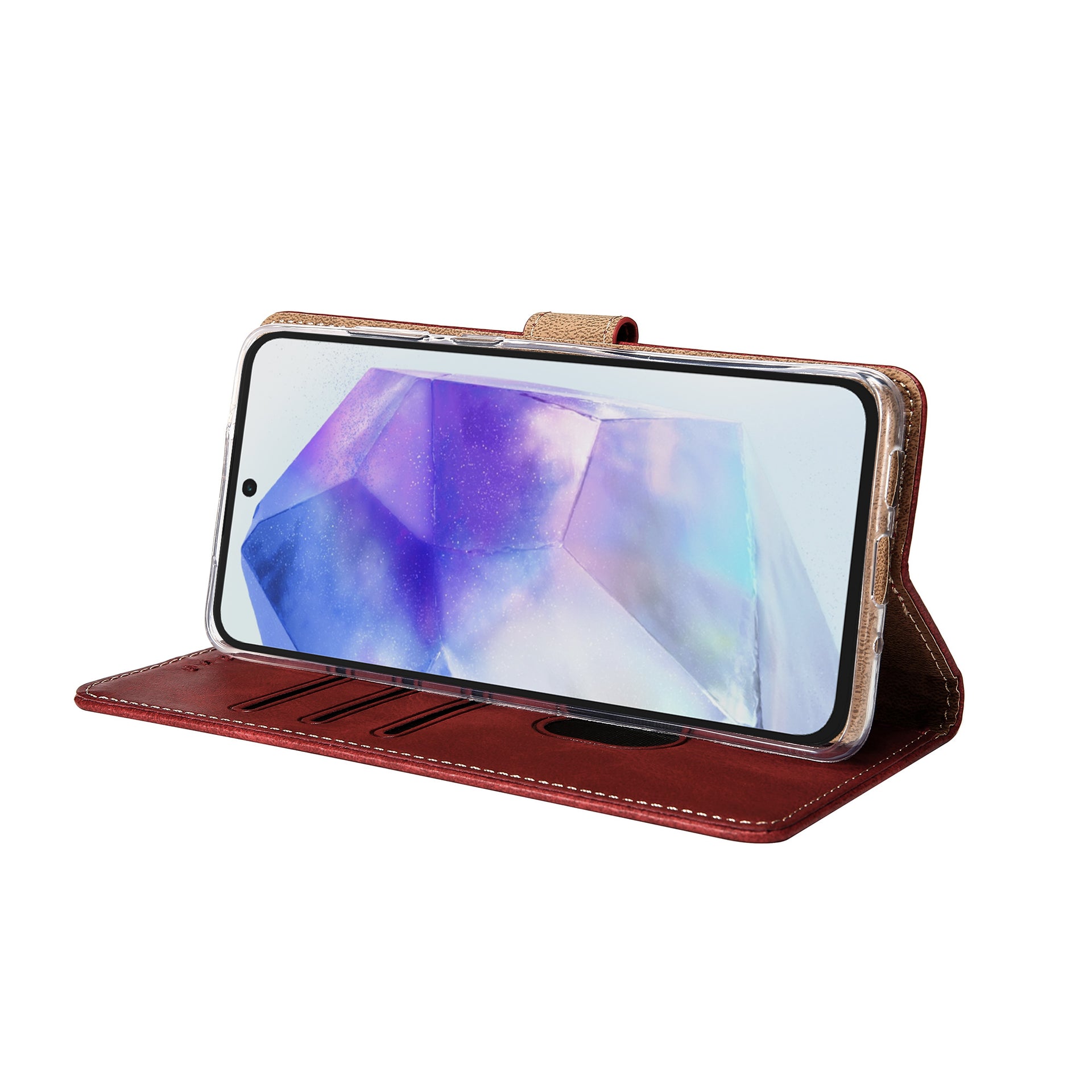 Rixus Bookcase For Samsung Galaxy A55 5G Dark Red