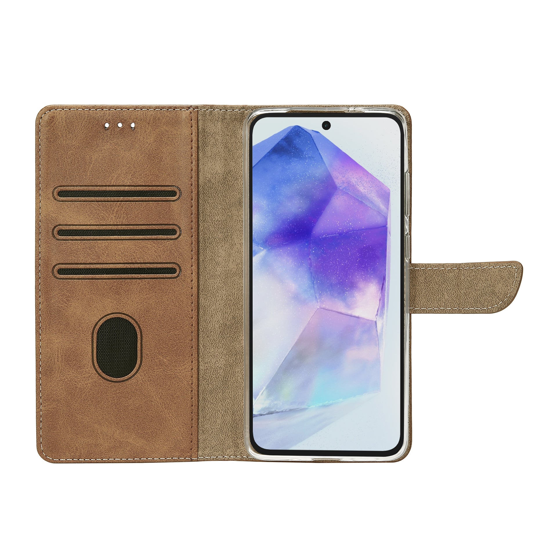 Rixus Bookcase For Samsung Galaxy A55 5G Light Brown
