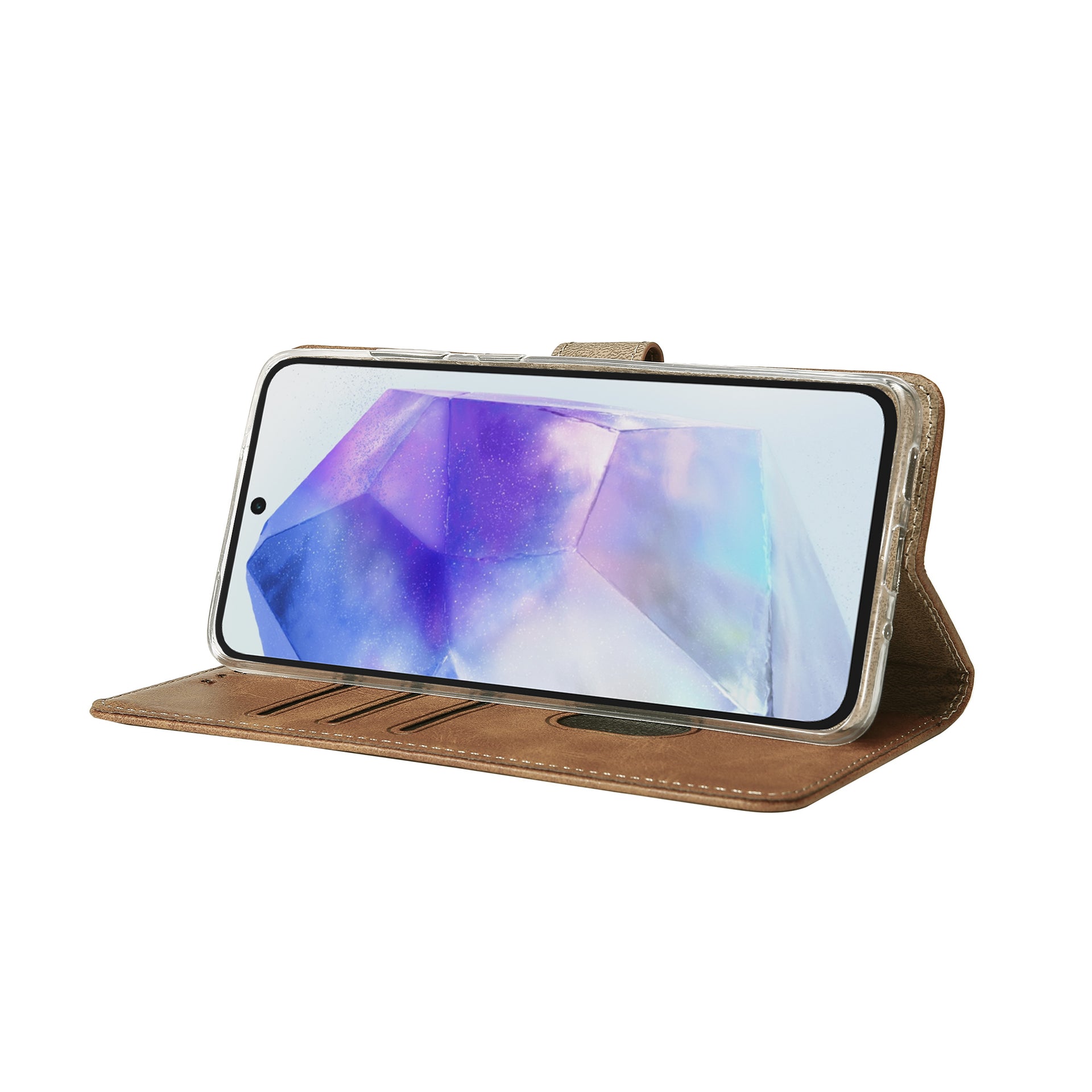 Rixus Bookcase For Samsung Galaxy A55 5G Light Brown