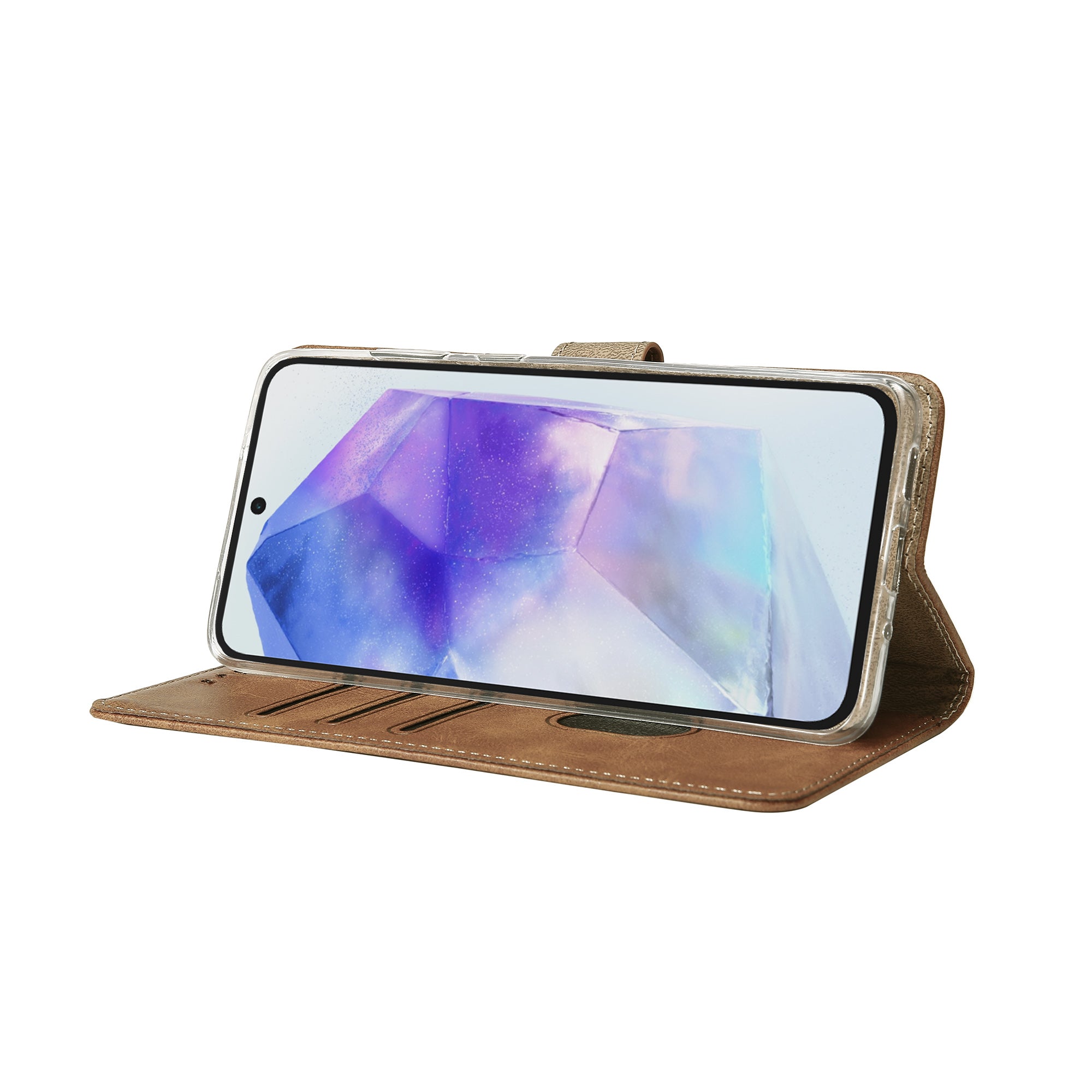 Rixus Bookcase For Samsung Galaxy A55 5G Light Brown