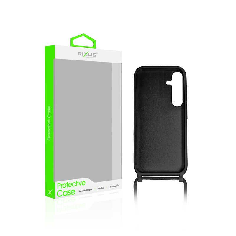 Rixus For Samsung Galaxy A15 5G A156B TPU Necklace Cord Cover Black