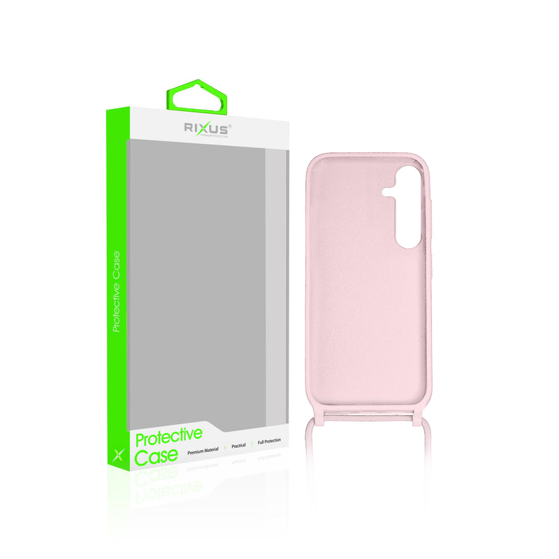 Rixus For Samsung Galaxy A35 5G A356B TPU Necklace Cord Cover Pink