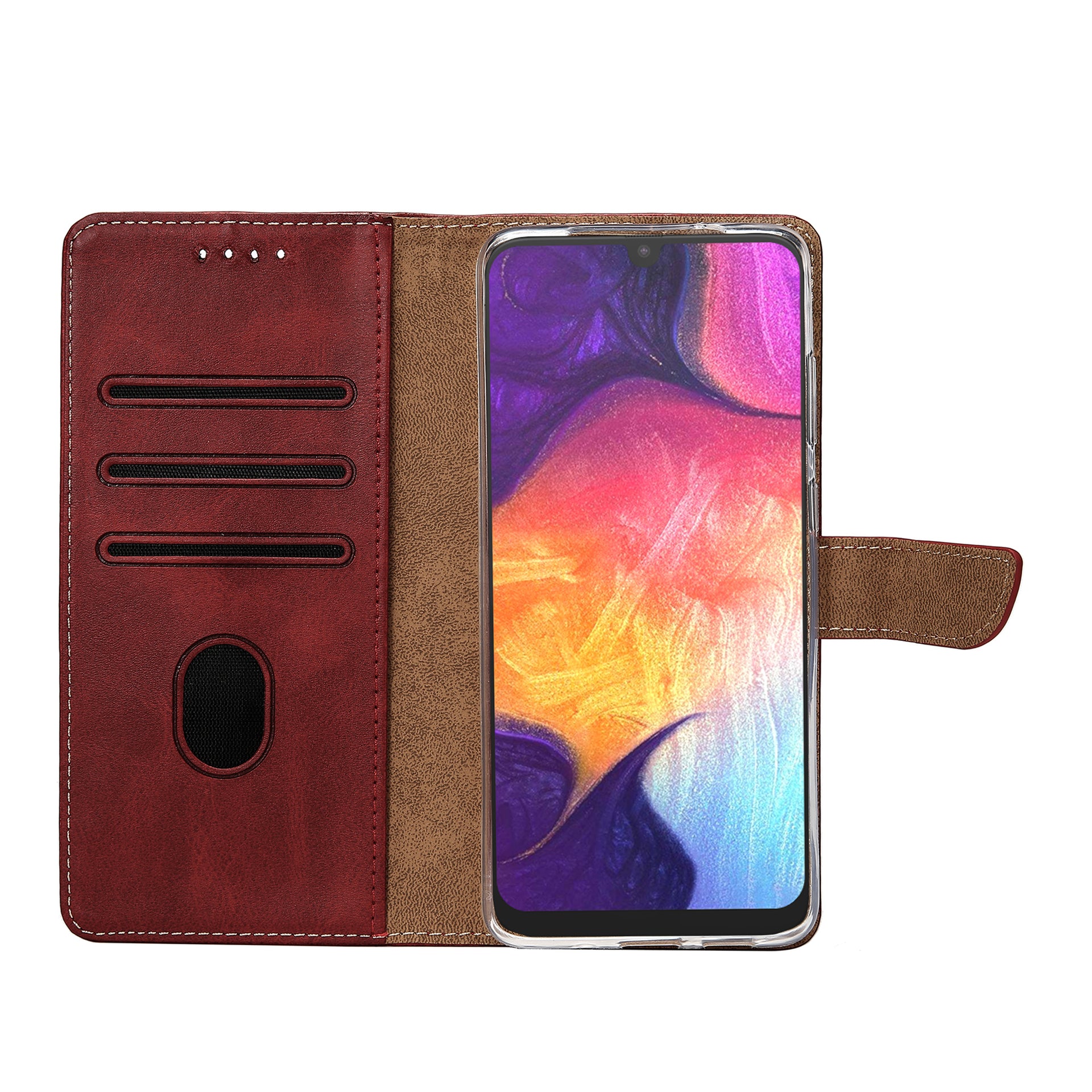 Rixus Bookcase For Samsung Galaxy A50 Dark Red