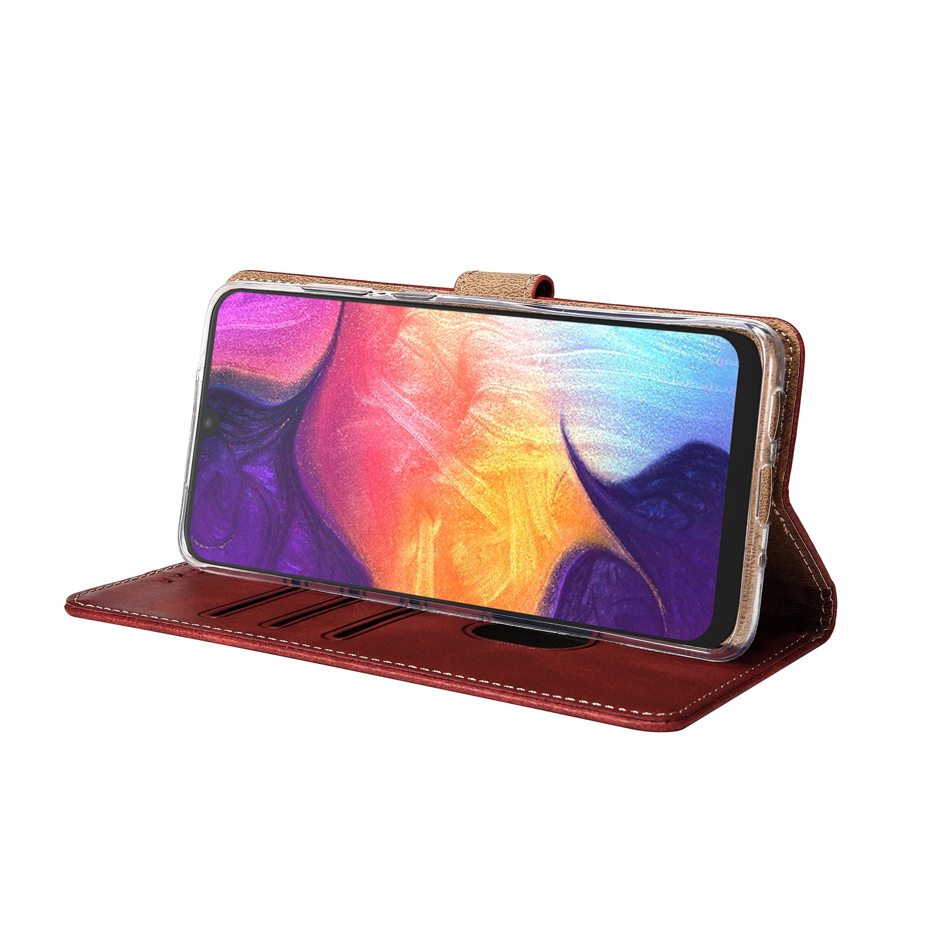 Rixus Bookcase For Samsung Galaxy A50 Dark Red