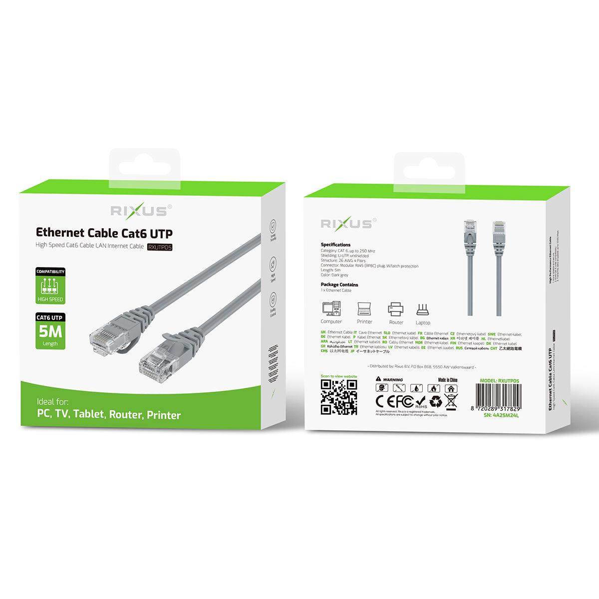 Rixus RXUTP05 Ethernet Cable Cat 6 UTP 5m