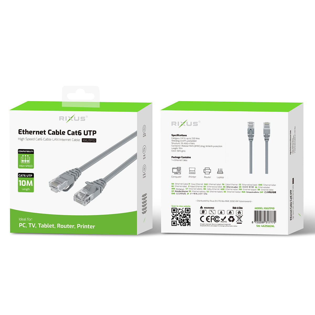 Rixus RXUTP10 Ethernet Cable Cat 6 UTP 10m