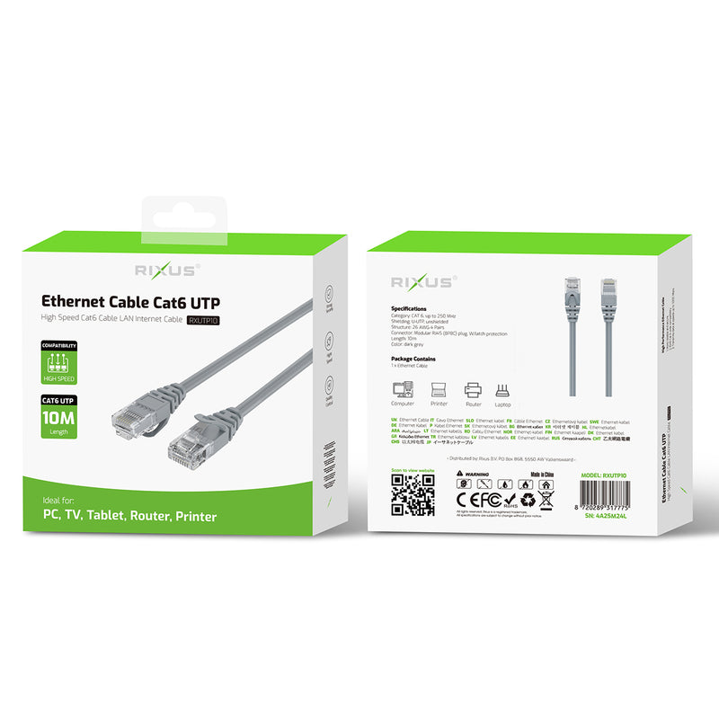 Rixus RXUTP10 Ethernet Cable Cat 6 UTP 10 Meter