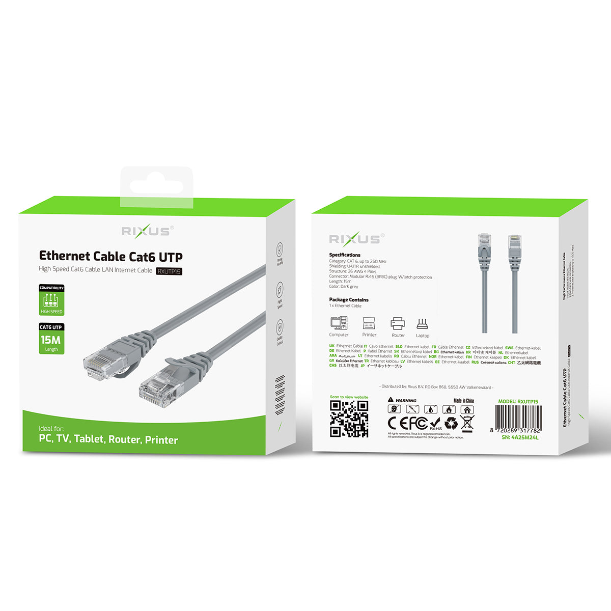 Rixus RXUTP15 Ethernet Cable Cat 6 UTP 15m